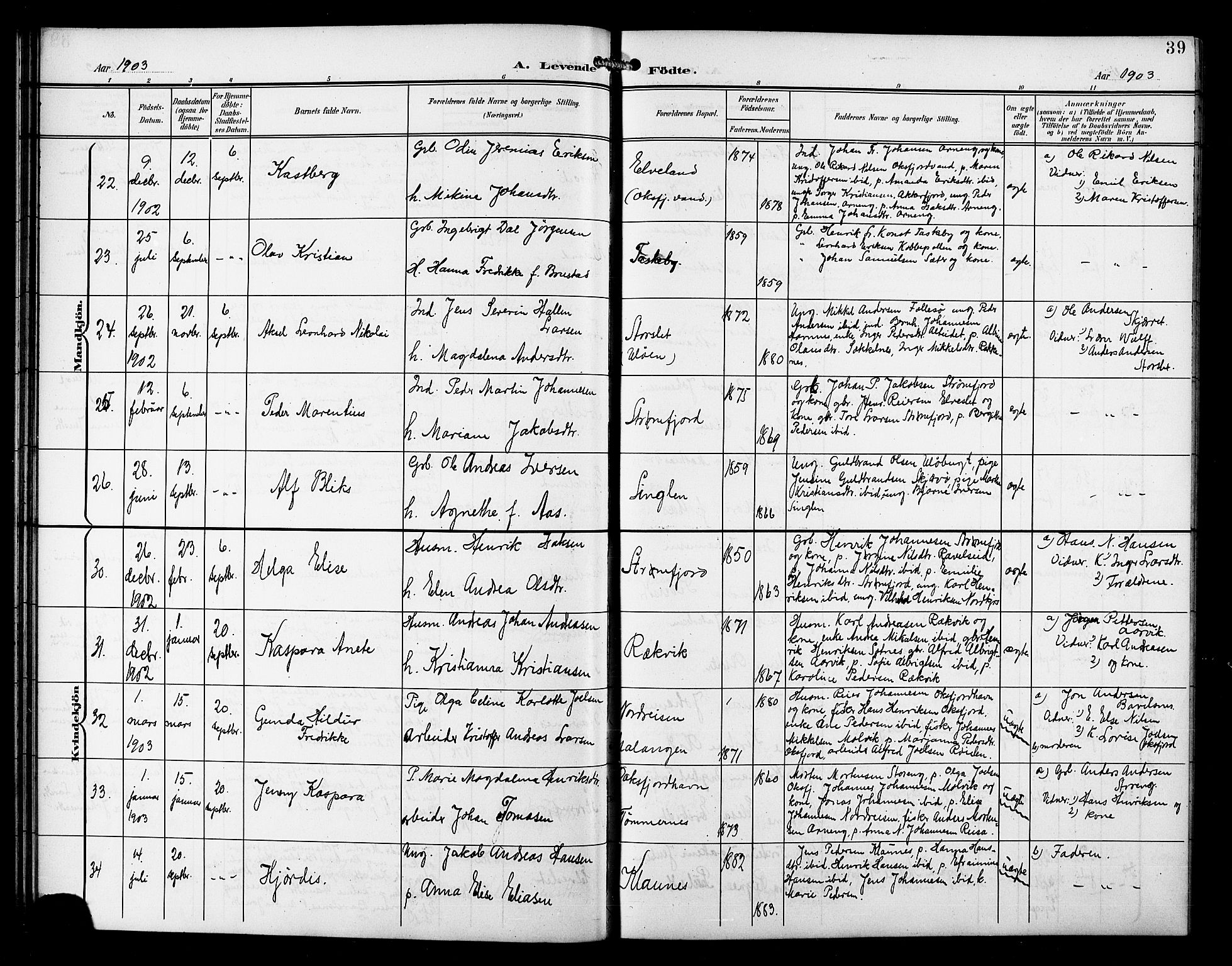 Skjervøy sokneprestkontor, AV/SATØ-S-1300/H/Ha/Hab/L0008klokker: Parish register (copy) no. 8, 1900-1910, p. 39