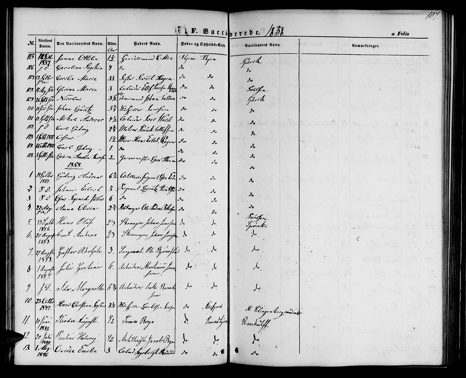 Ministerialprotokoller, klokkerbøker og fødselsregistre - Sør-Trøndelag, SAT/A-1456/602/L0113: Parish register (official) no. 602A11, 1849-1861, p. 107