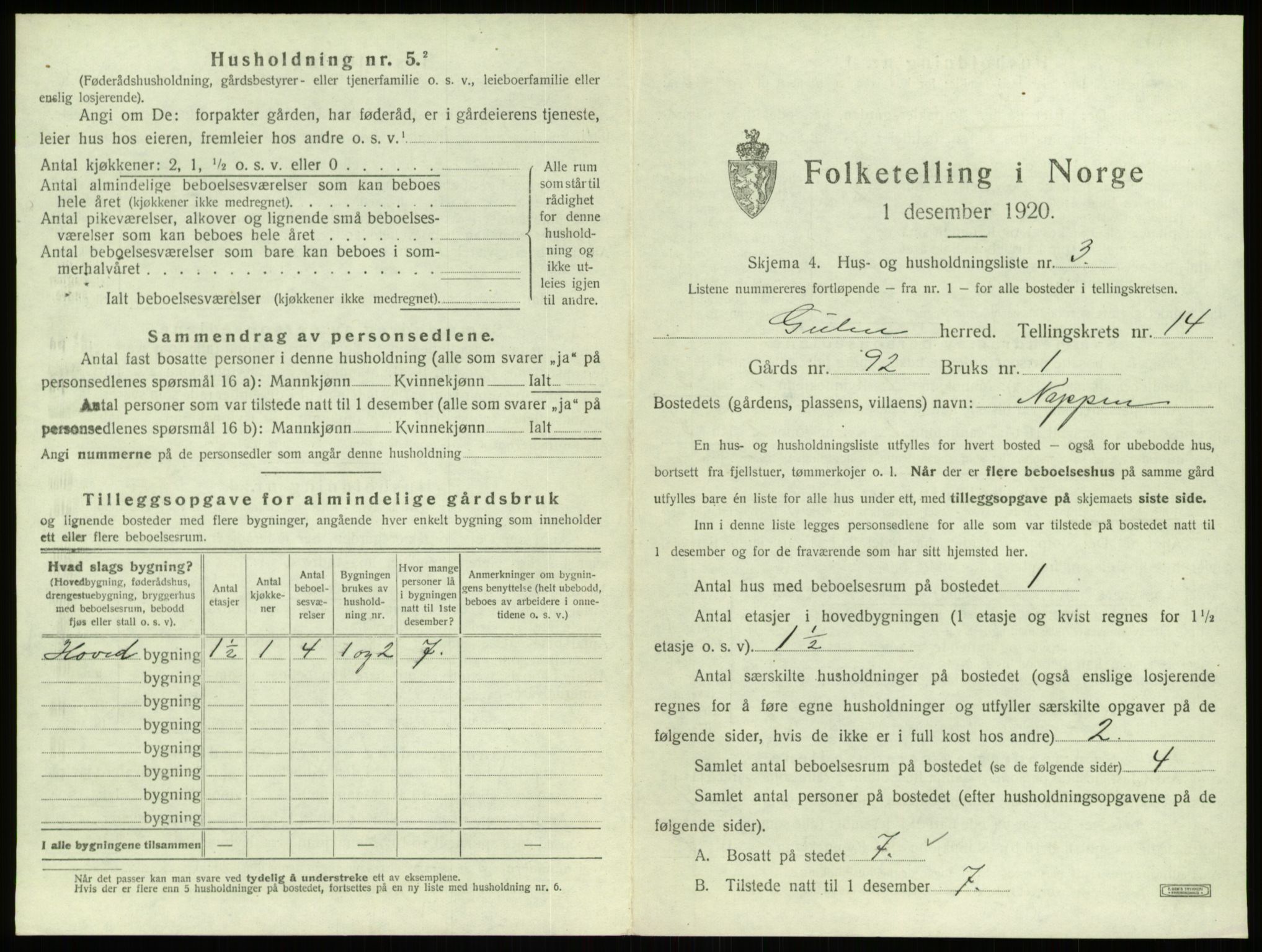 SAB, 1920 census for Gulen, 1920, p. 887