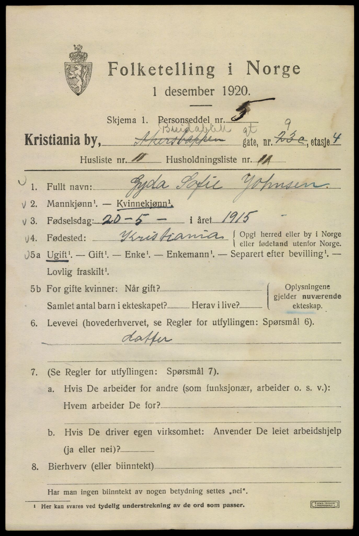 SAO, 1920 census for Kristiania, 1920, p. 171763