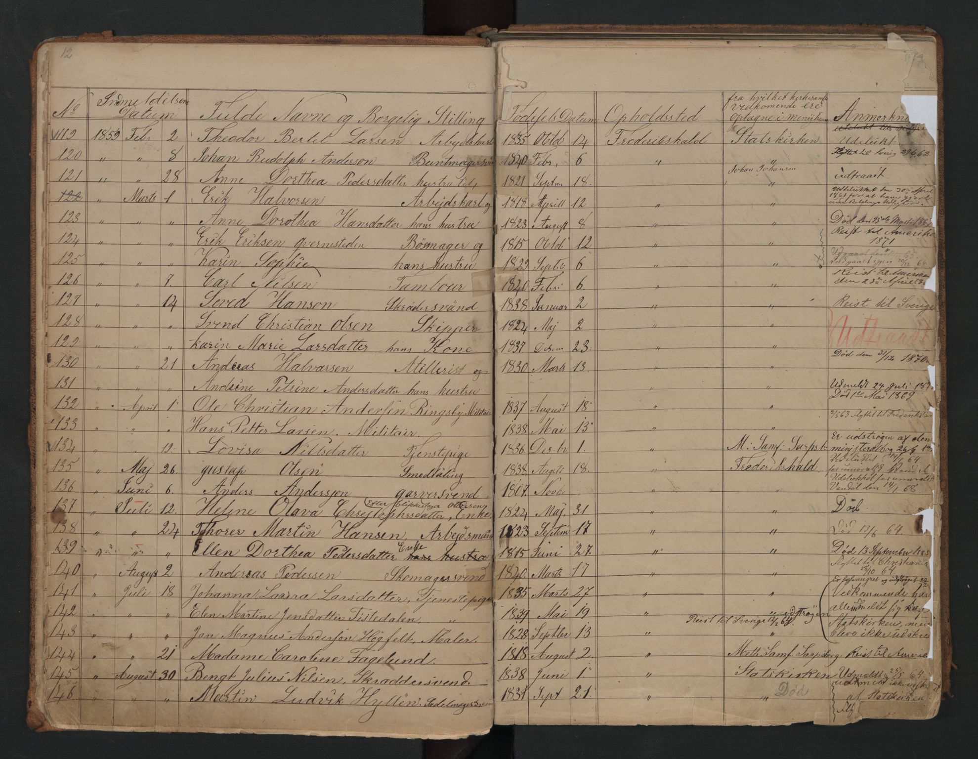 Halden metodistkirke - menighetsprotokoller, SAO/PAO-0266/F/L0001: Dissenter register no. 1, 1845-1874, p. 12-13