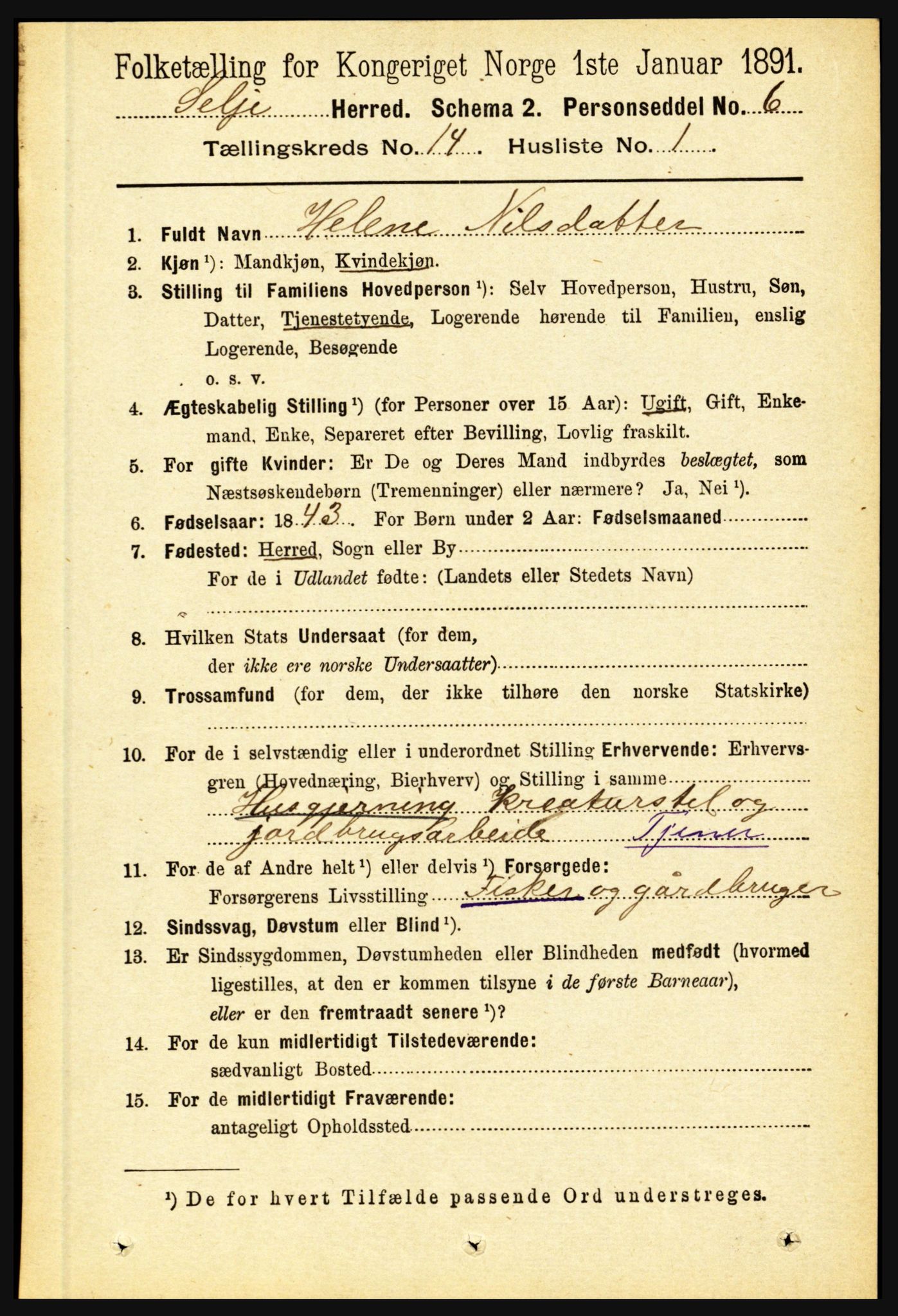 RA, 1891 census for 1441 Selje, 1891, p. 4441