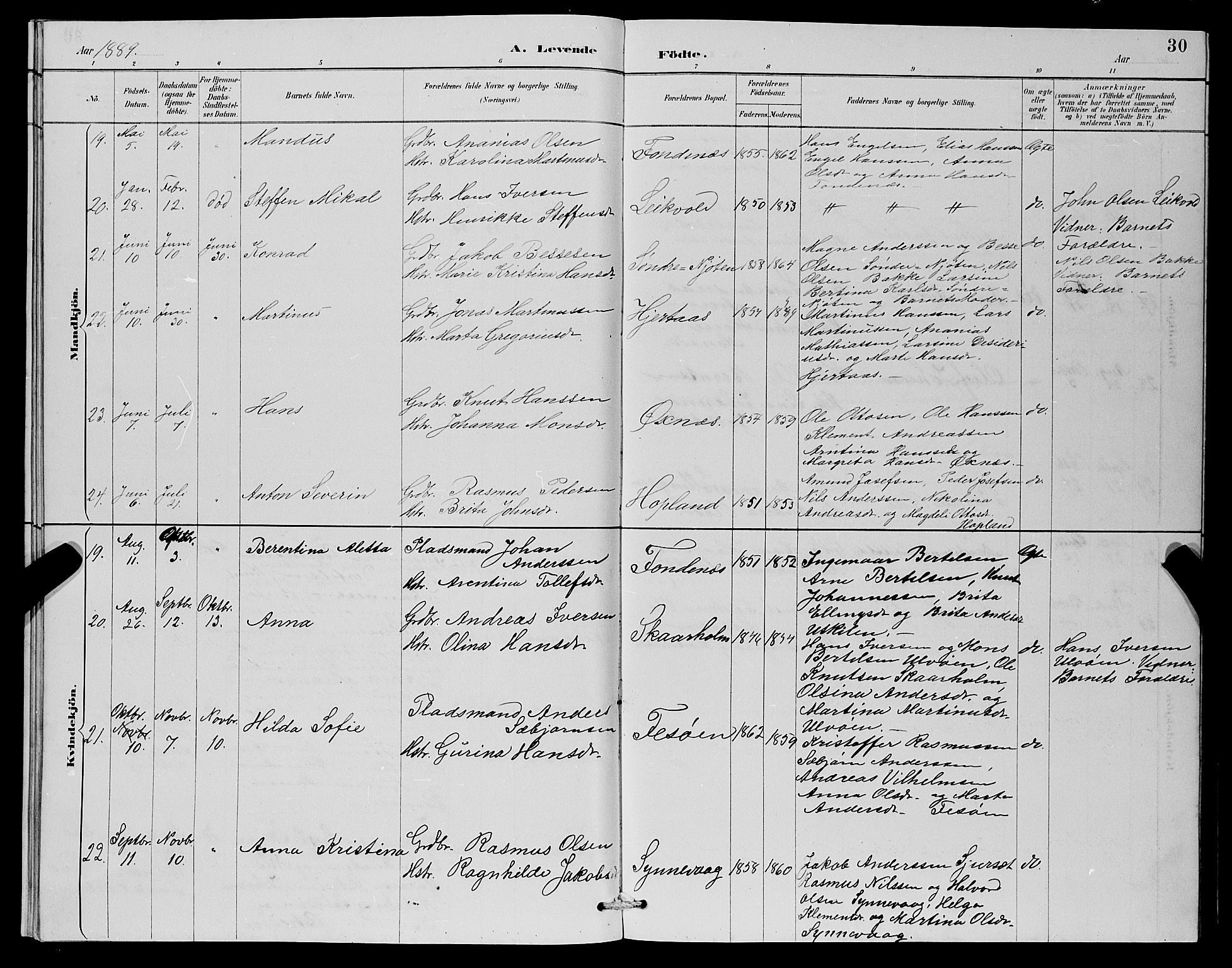 Lindås Sokneprestembete, AV/SAB-A-76701/H/Hab/Habc/L0003: Parish register (copy) no. C 3, 1886-1893, p. 30