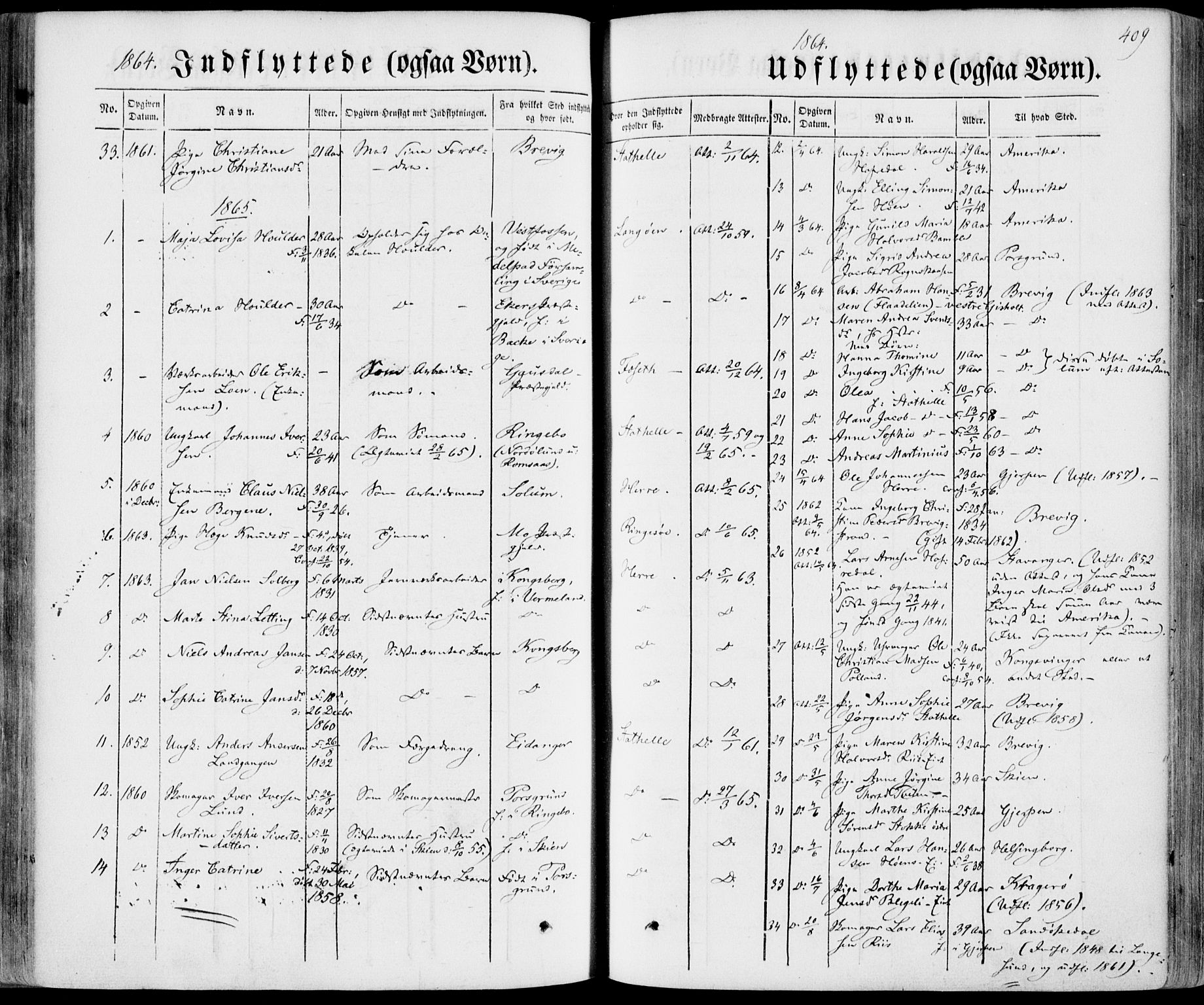 Bamble kirkebøker, SAKO/A-253/F/Fa/L0005: Parish register (official) no. I 5, 1854-1869, p. 409