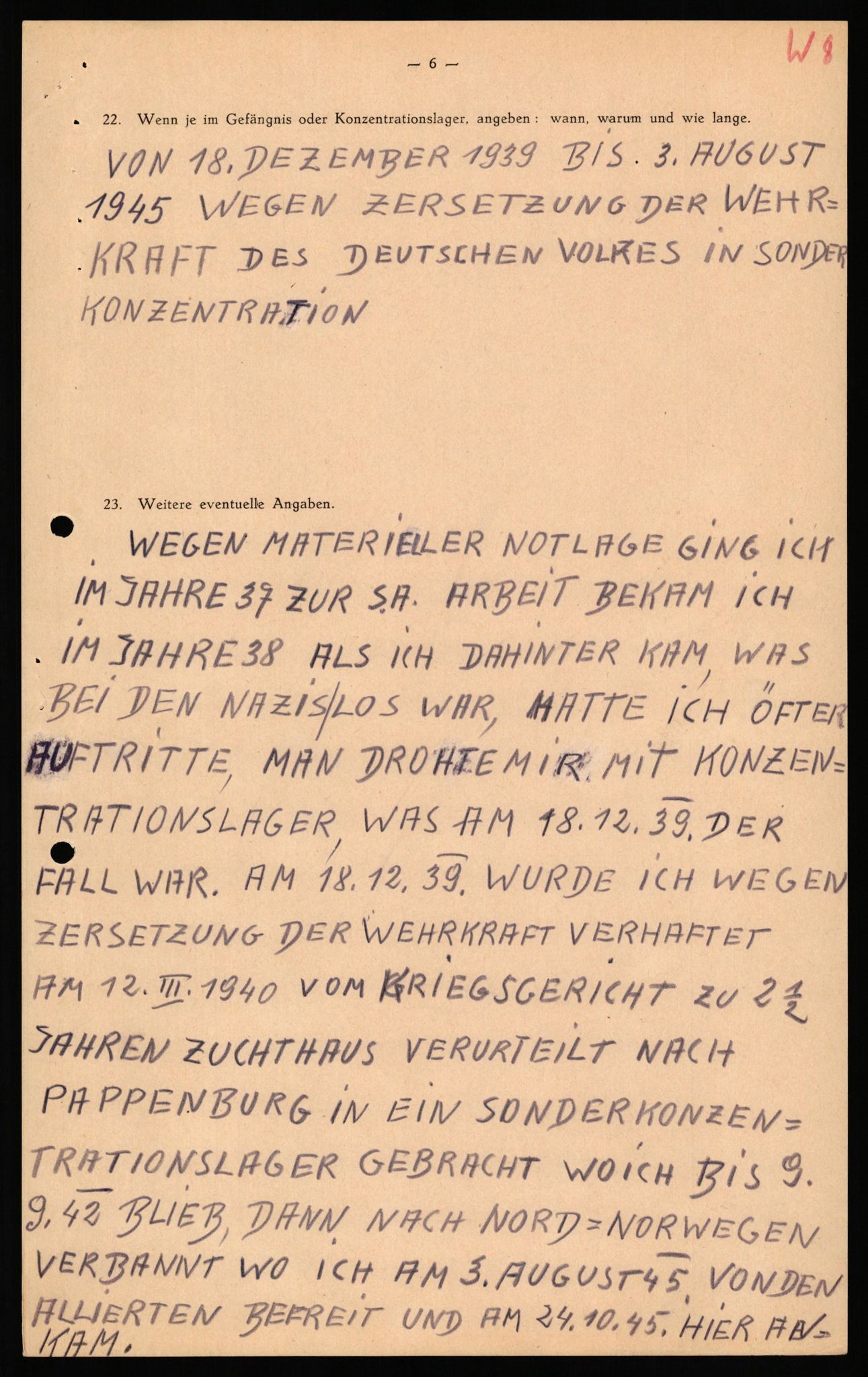 Forsvaret, Forsvarets overkommando II, AV/RA-RAFA-3915/D/Db/L0040: CI Questionaires. Tyske okkupasjonsstyrker i Norge. Østerrikere., 1945-1946, p. 394