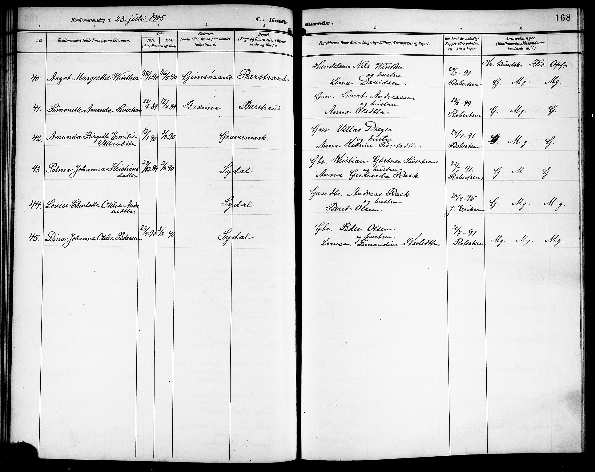 Ministerialprotokoller, klokkerbøker og fødselsregistre - Nordland, AV/SAT-A-1459/876/L1105: Parish register (copy) no. 876C04, 1896-1914, p. 168