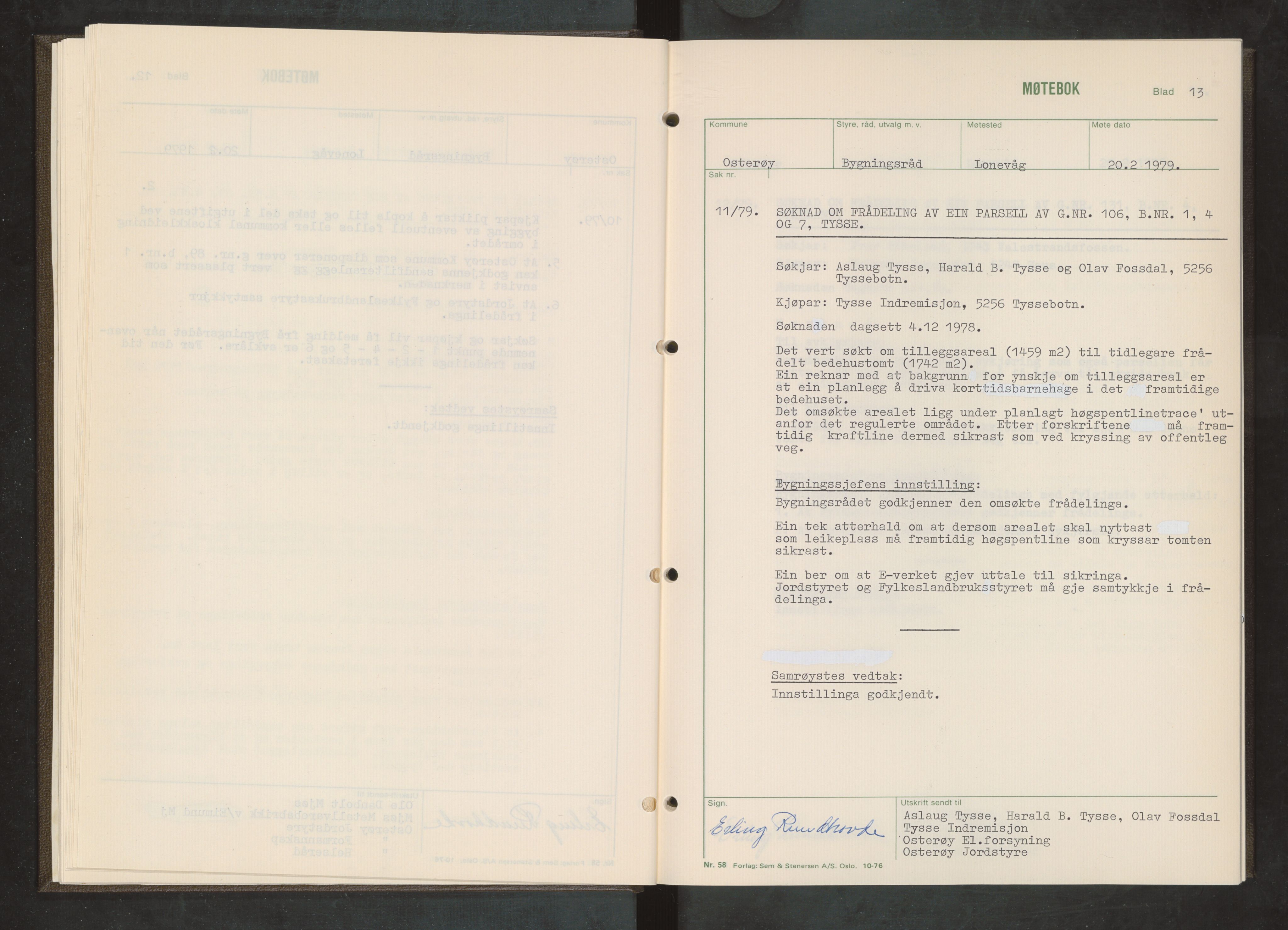 Osterøy kommune. Bygningsrådet, IKAH/1253b-511/A/Aa/L0012: Møtebok Osterøy bygningsråd, 1979
