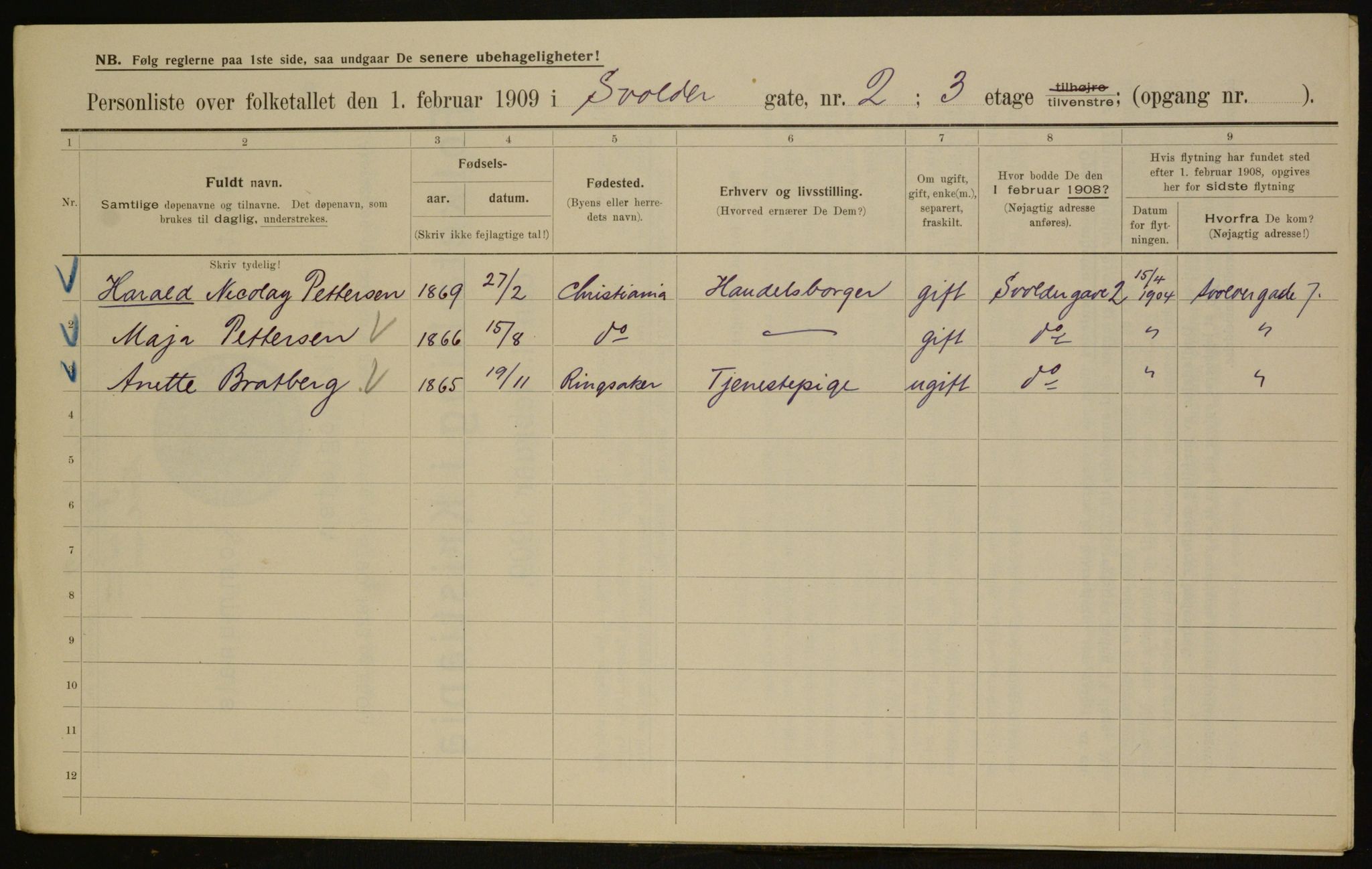 OBA, Municipal Census 1909 for Kristiania, 1909, p. 96065