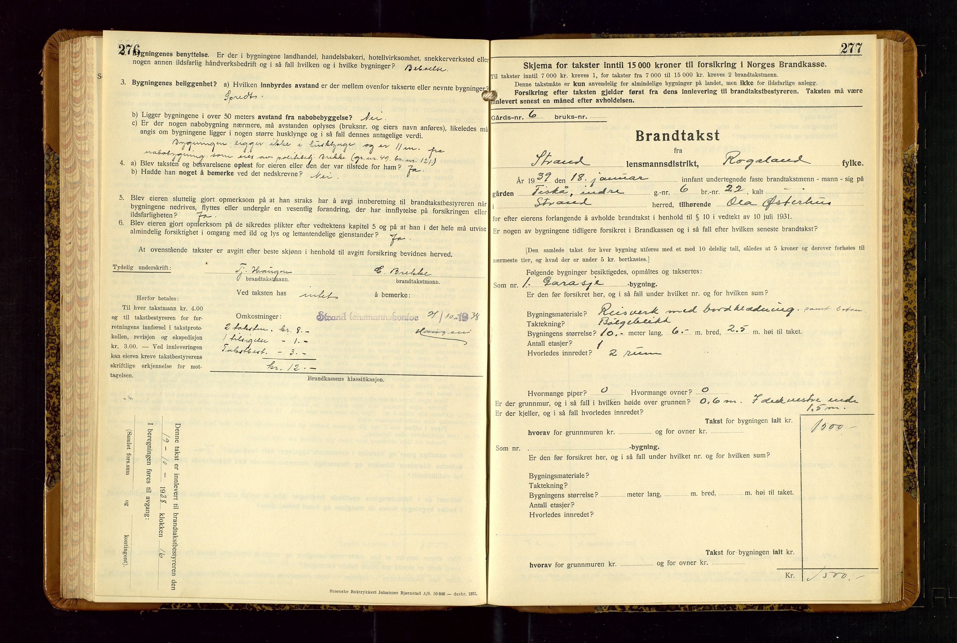 Strand og Forsand lensmannskontor, AV/SAST-A-100451/Gob/L0001: Branntakstprotokoll, 1935-1942, p. 276-277