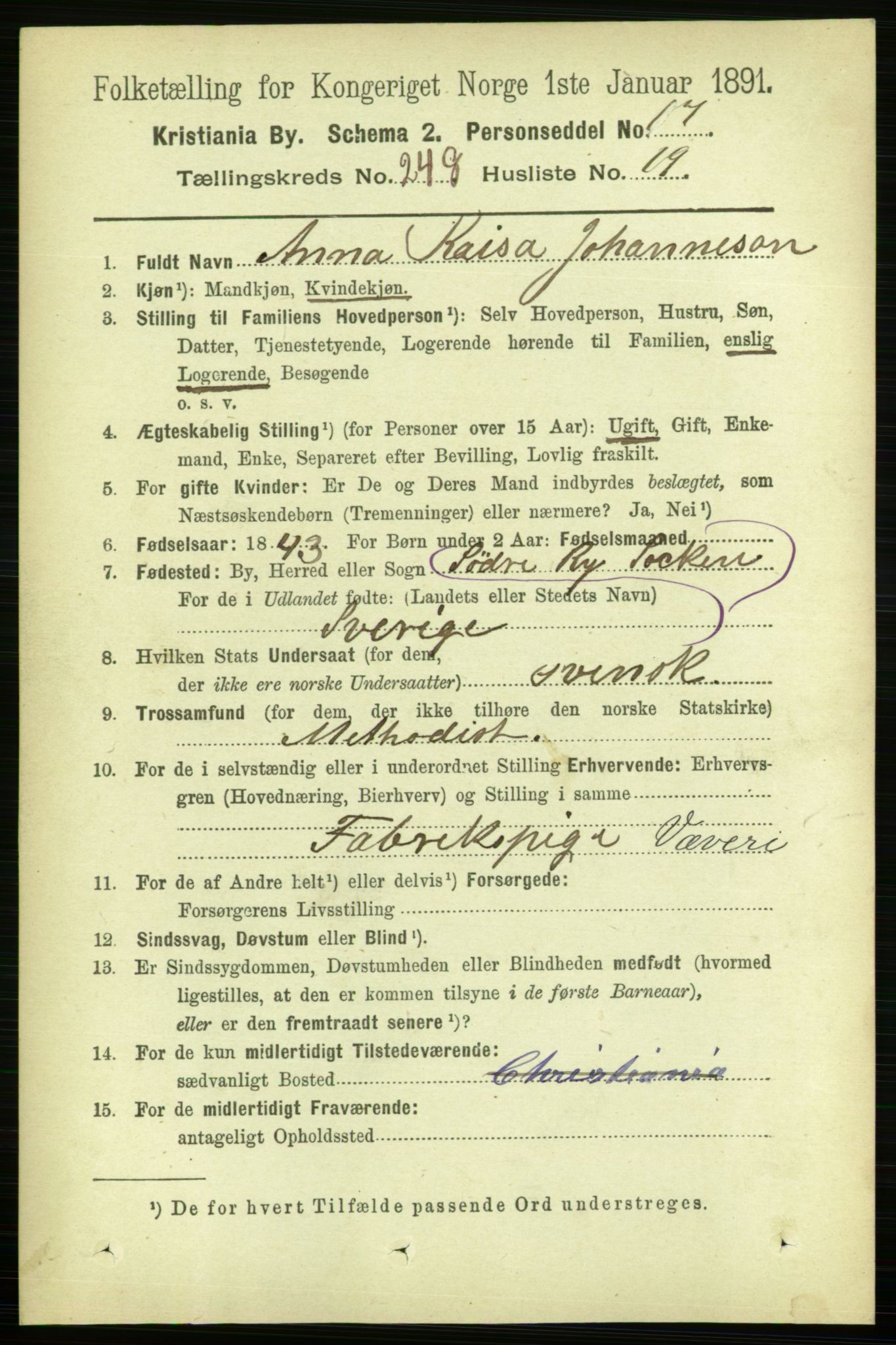 RA, 1891 census for 0301 Kristiania, 1891, p. 151989