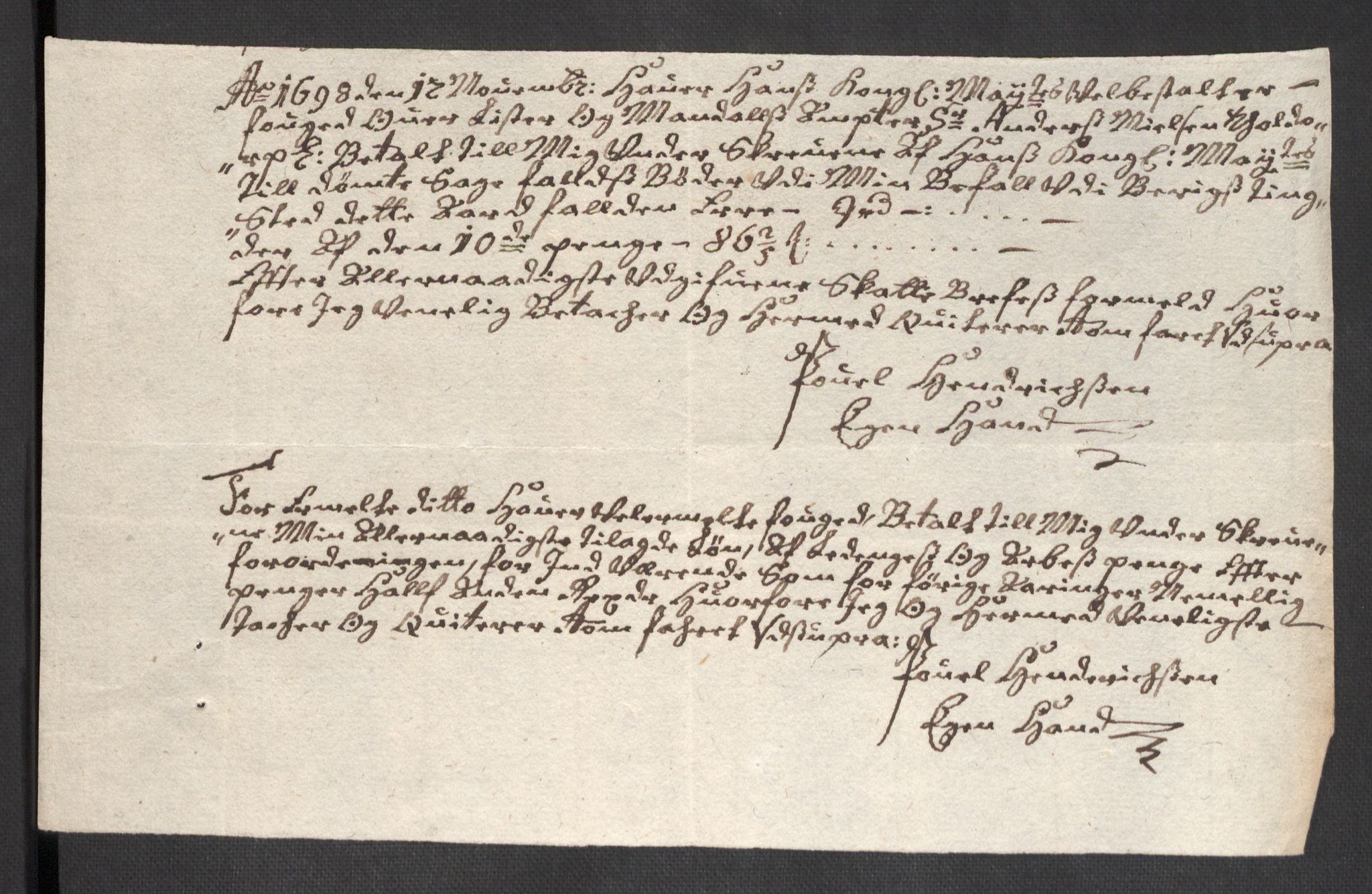 Rentekammeret inntil 1814, Reviderte regnskaper, Fogderegnskap, RA/EA-4092/R43/L2547: Fogderegnskap Lista og Mandal, 1698-1699, p. 68