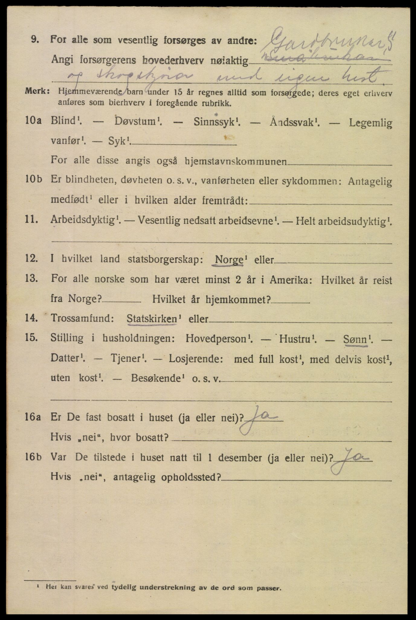 SAK, 1920 census for Vegårshei, 1920, p. 2943