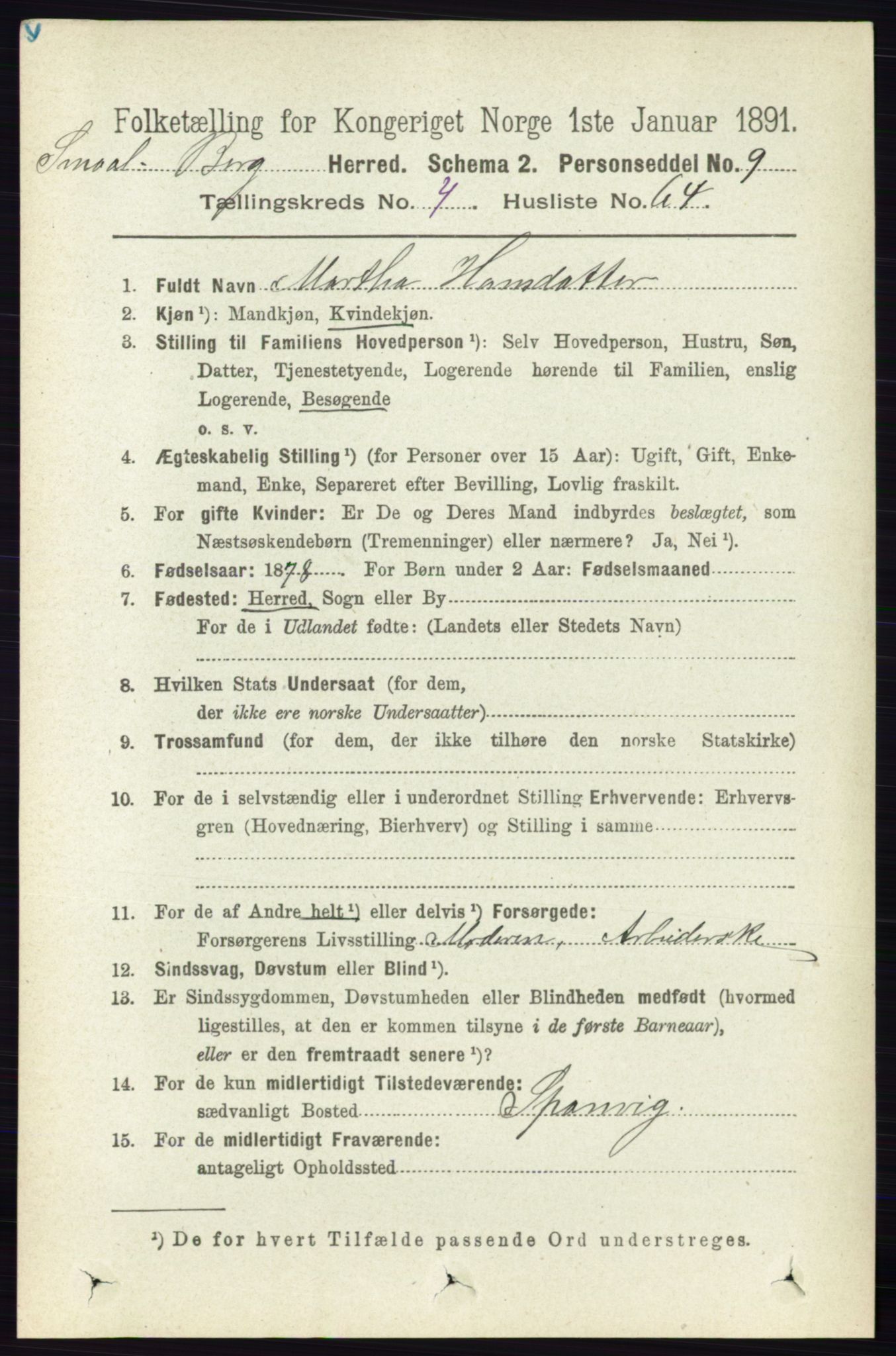 RA, 1891 census for 0116 Berg, 1891, p. 3211