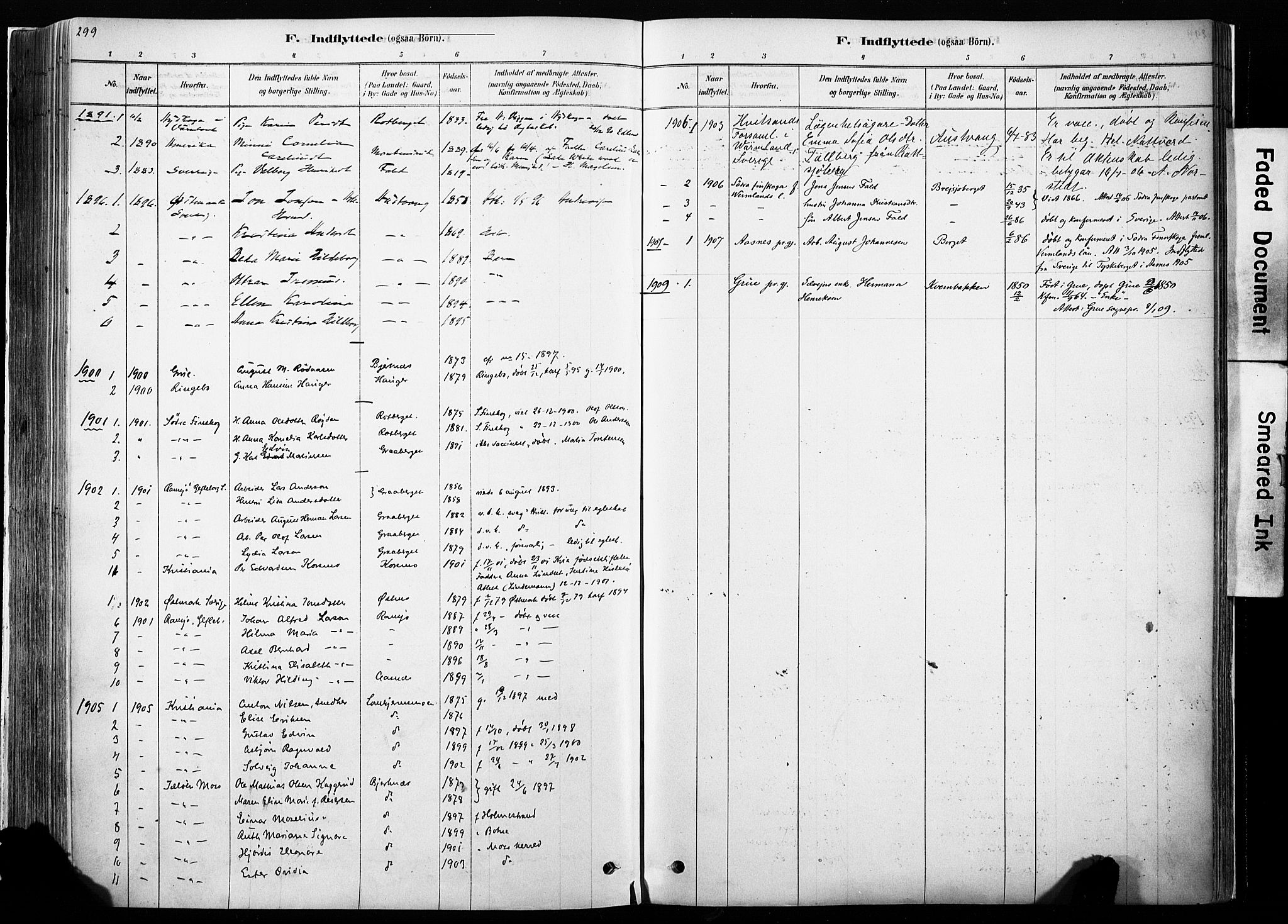Hof prestekontor, SAH/PREST-038/H/Ha/Haa/L0010: Parish register (official) no. 10, 1878-1909, p. 299