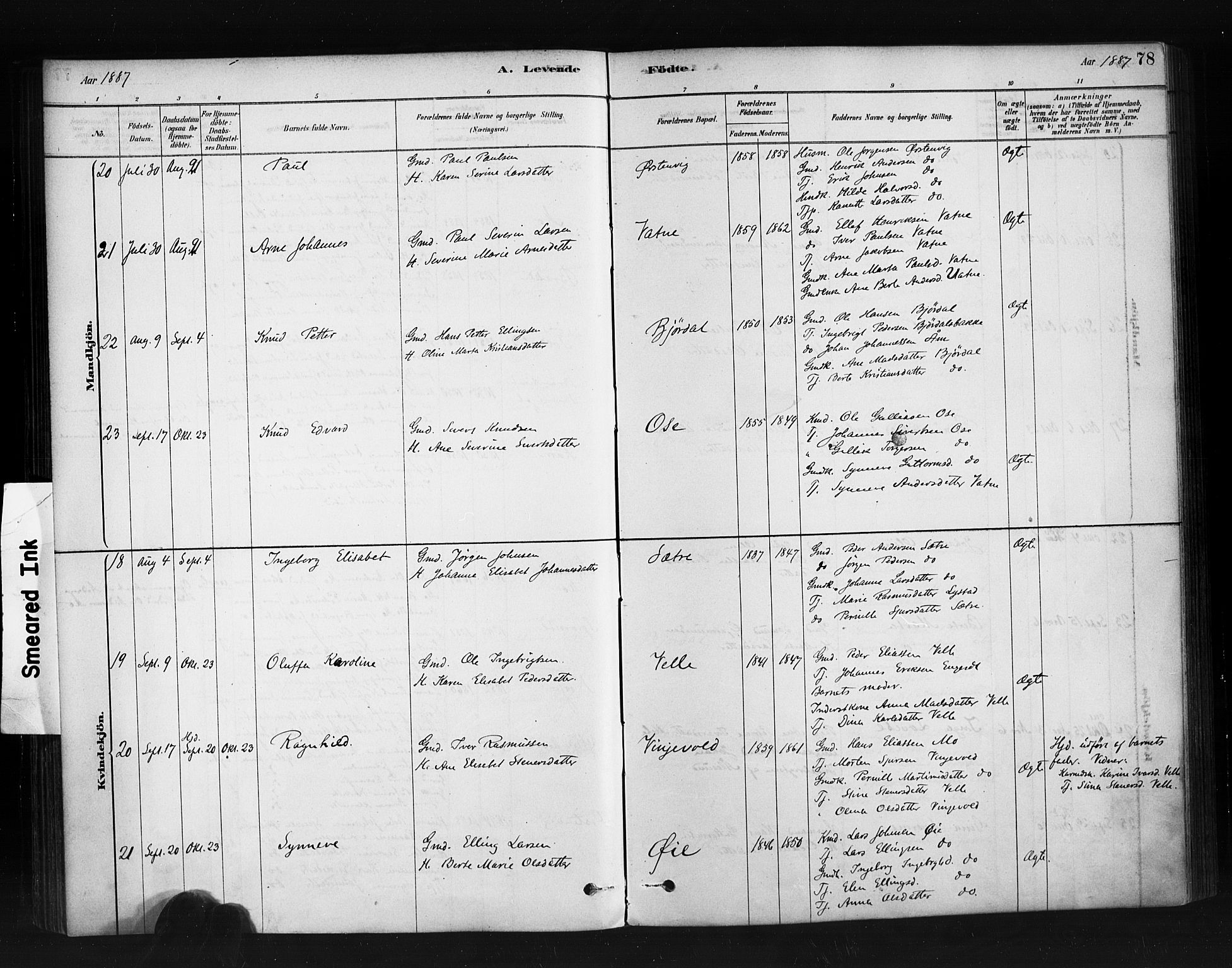 Ministerialprotokoller, klokkerbøker og fødselsregistre - Møre og Romsdal, AV/SAT-A-1454/513/L0176: Parish register (official) no. 513A03, 1877-1889, p. 78