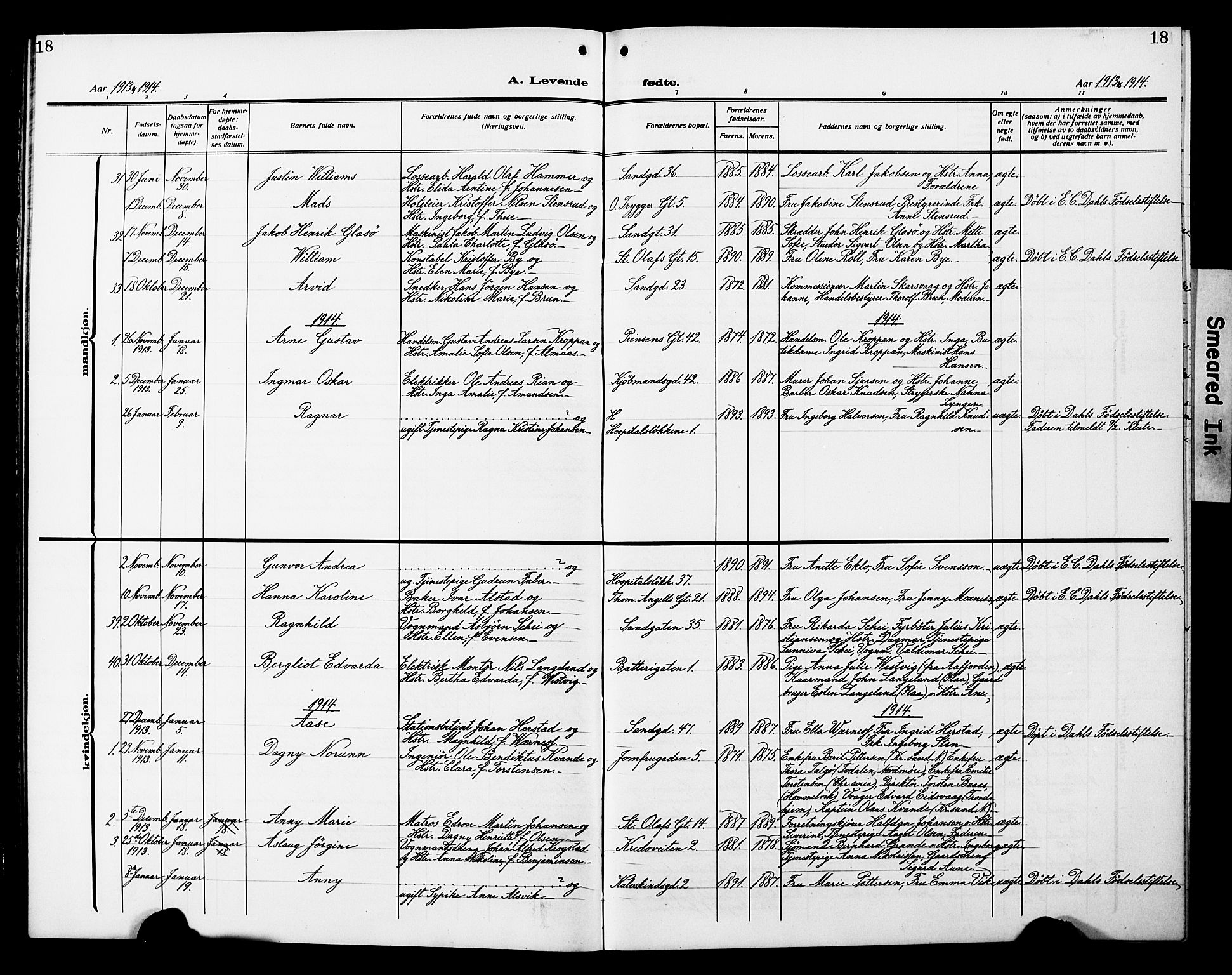 Ministerialprotokoller, klokkerbøker og fødselsregistre - Sør-Trøndelag, SAT/A-1456/602/L0147: Parish register (copy) no. 602C15, 1911-1924, p. 18