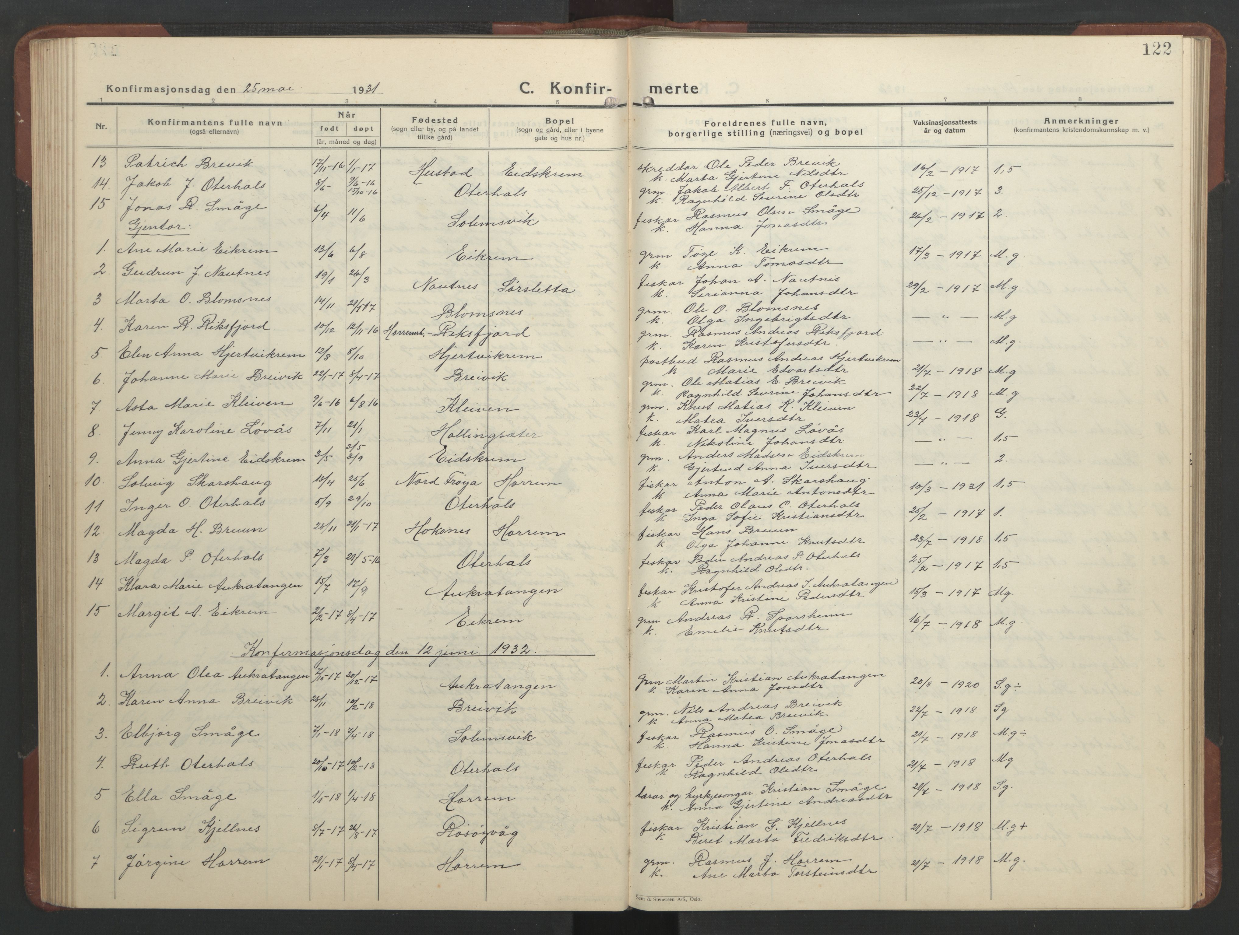 Ministerialprotokoller, klokkerbøker og fødselsregistre - Møre og Romsdal, SAT/A-1454/560/L0726: Parish register (copy) no. 560C03, 1928-1952, p. 122