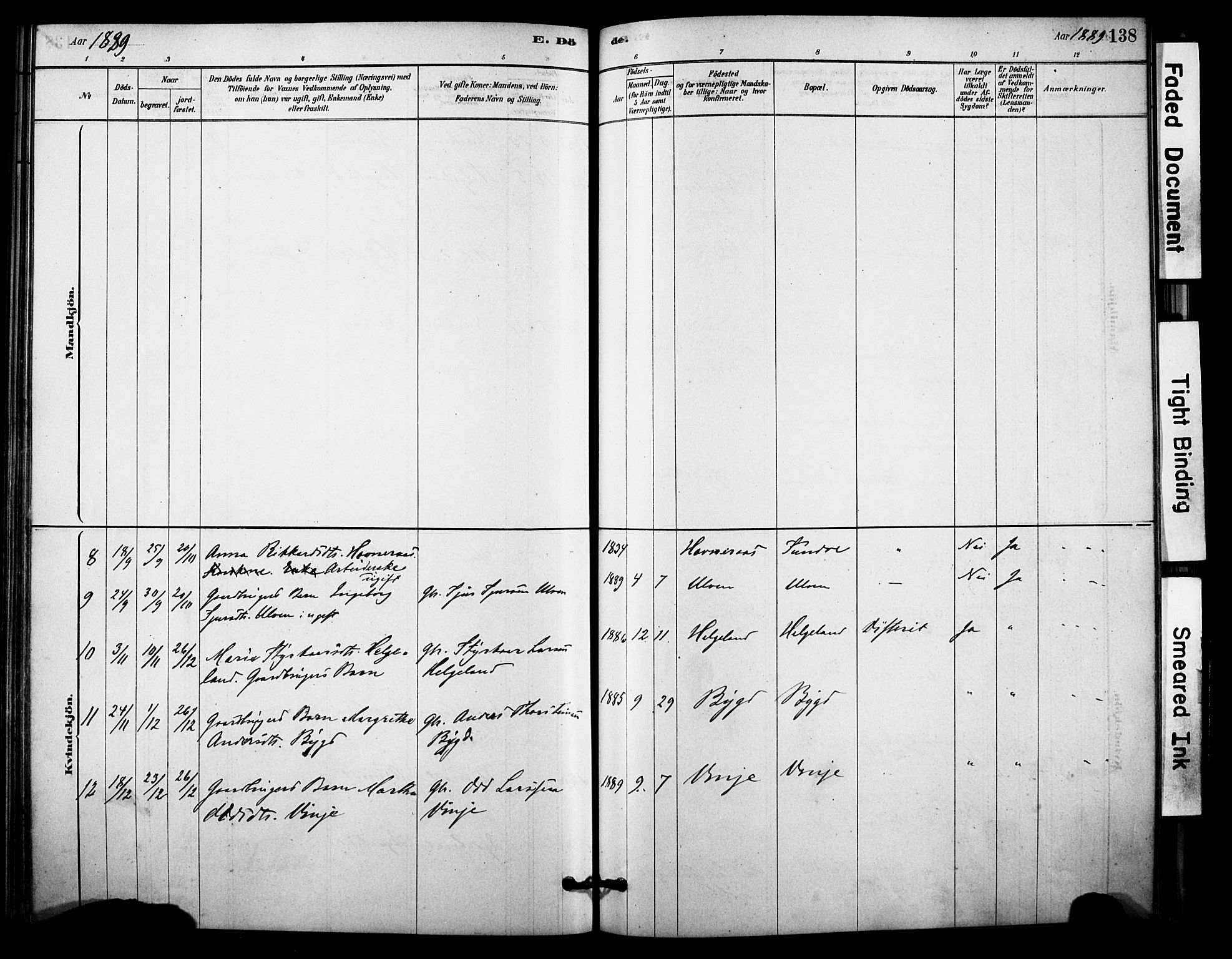 Vossestrand Sokneprestembete, AV/SAB-A-79101/H/Haa: Parish register (official) no. C 1, 1878-1903, p. 138