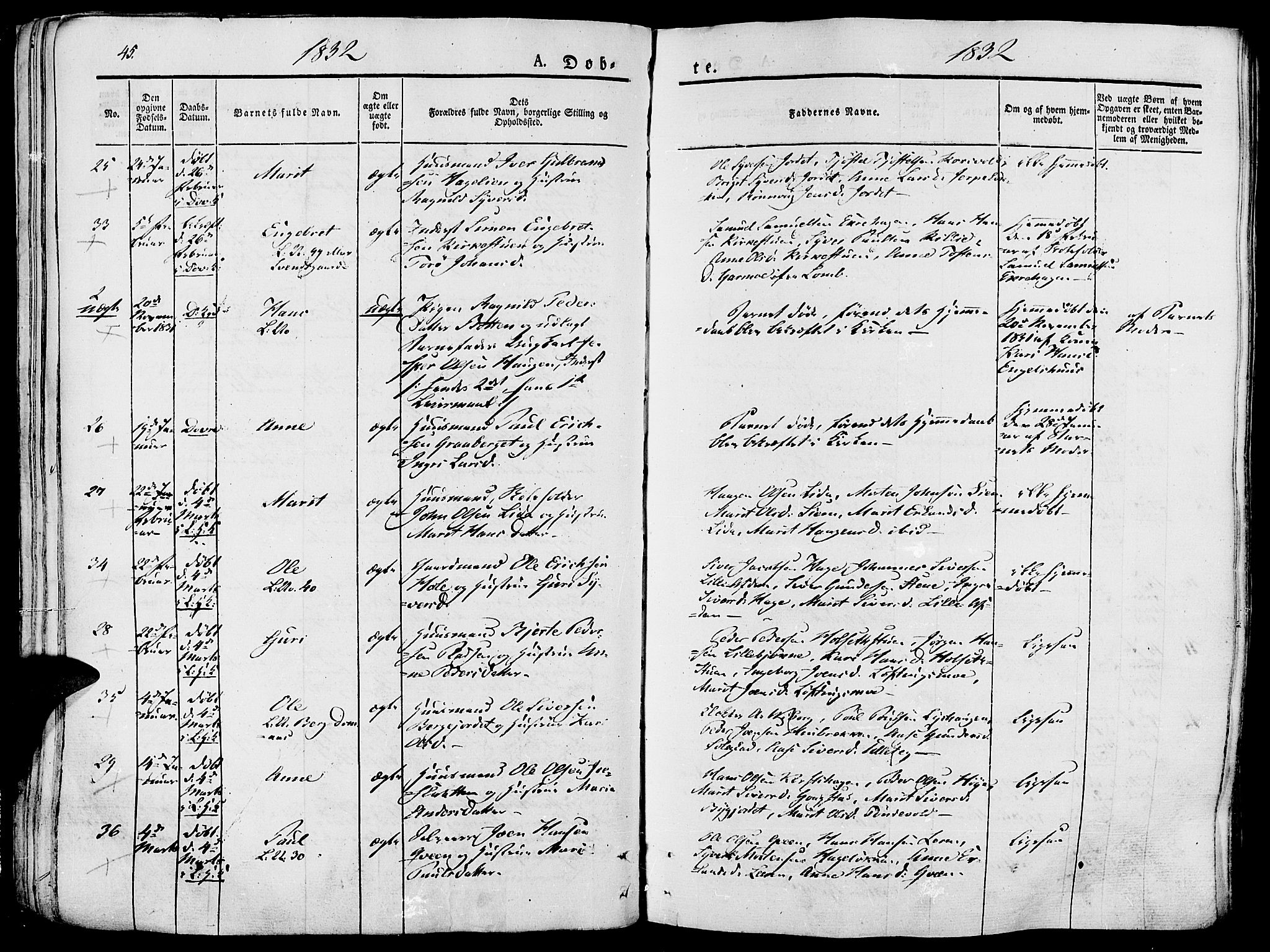 Lesja prestekontor, SAH/PREST-068/H/Ha/Haa/L0005: Parish register (official) no. 5, 1830-1842, p. 45