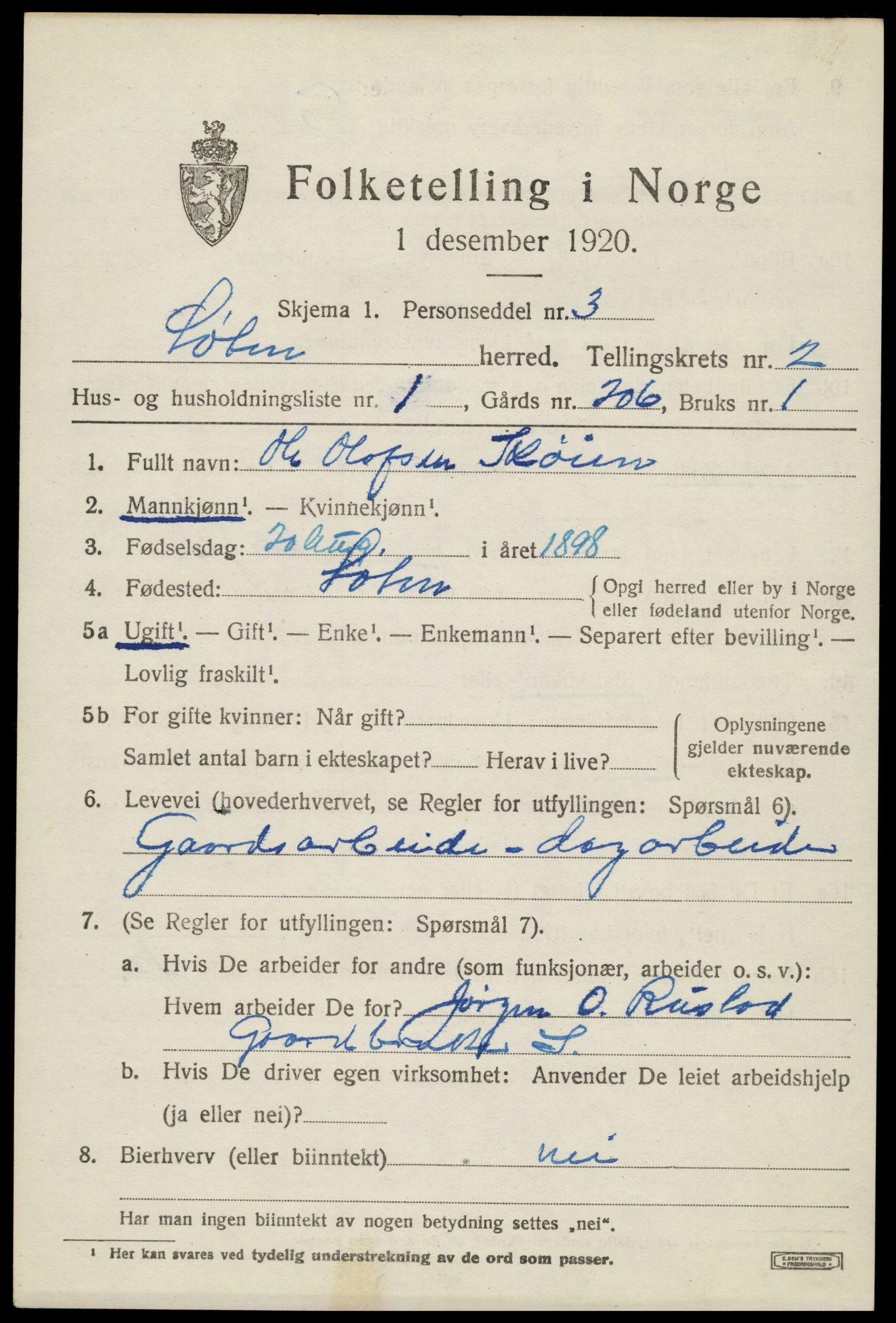 SAH, 1920 census for Løten, 1920, p. 4959