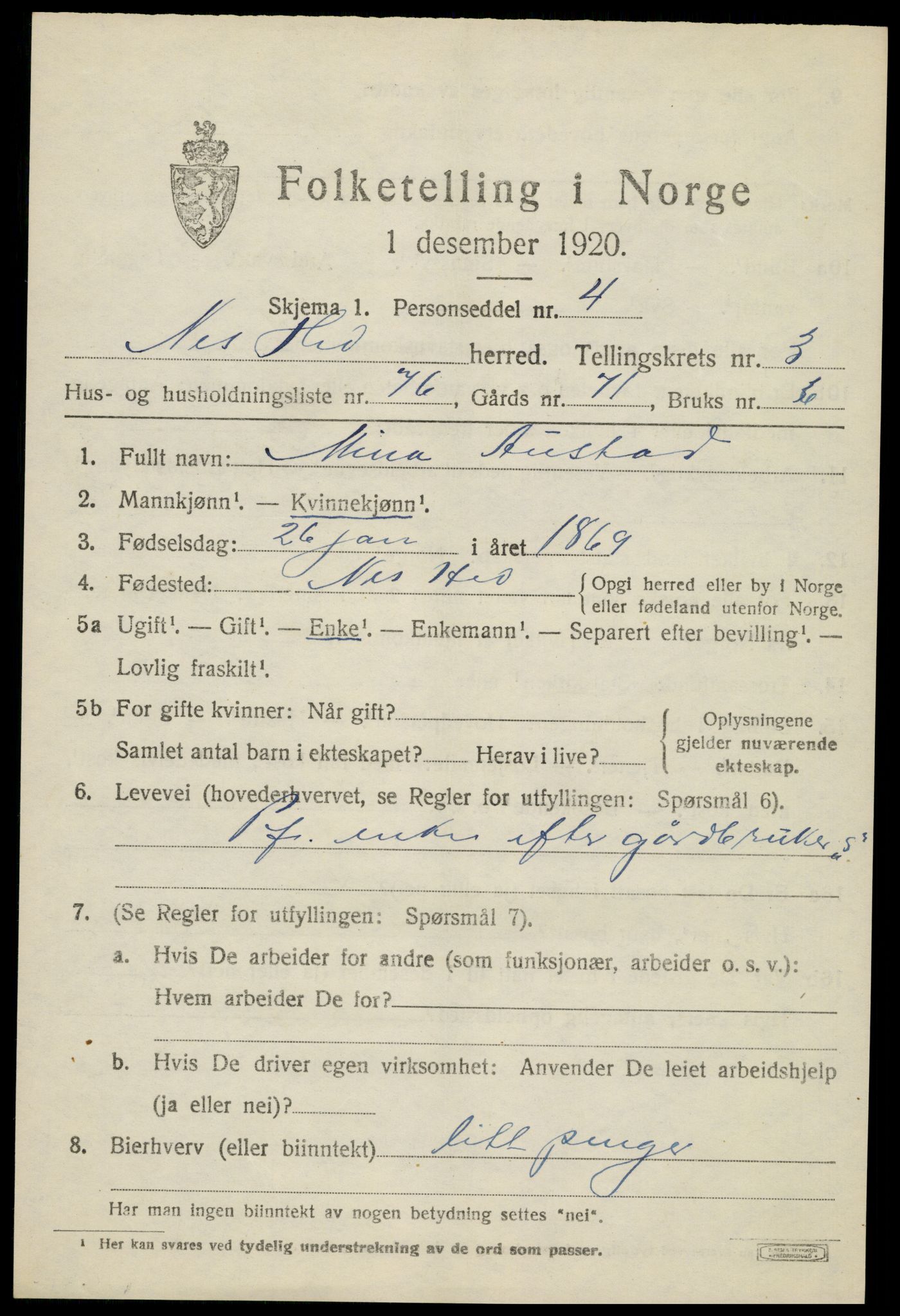 SAH, 1920 census for Nes (Hedmark), 1920, p. 5428