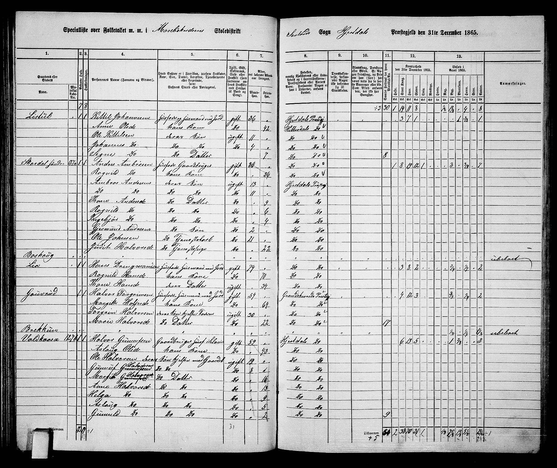 RA, 1865 census for Hjartdal, 1865, p. 64