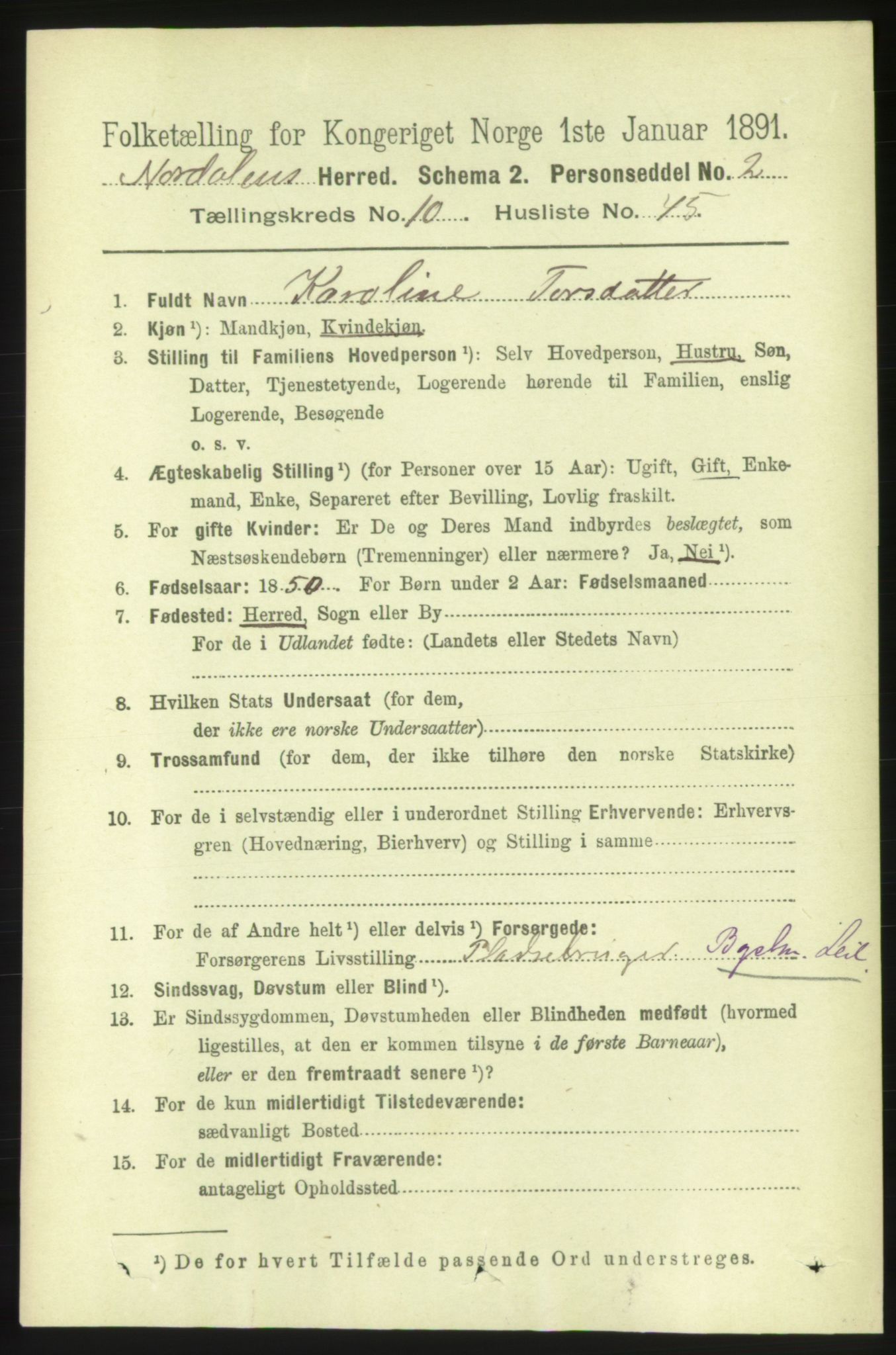 RA, 1891 census for 1524 Norddal, 1891, p. 2474