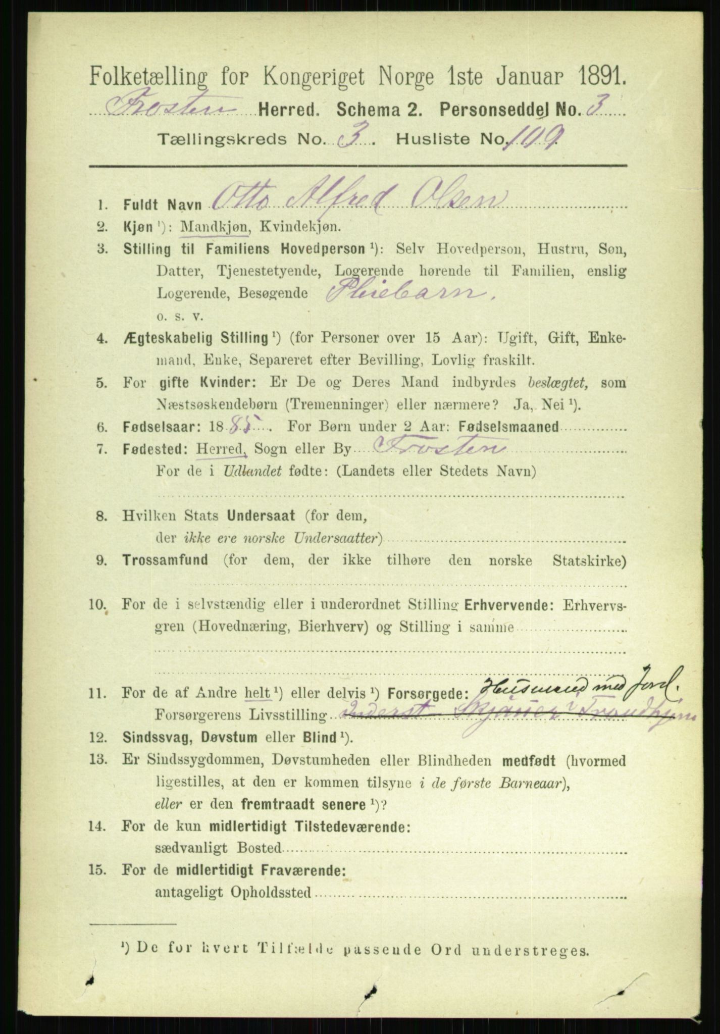 RA, 1891 census for 1717 Frosta, 1891, p. 2537