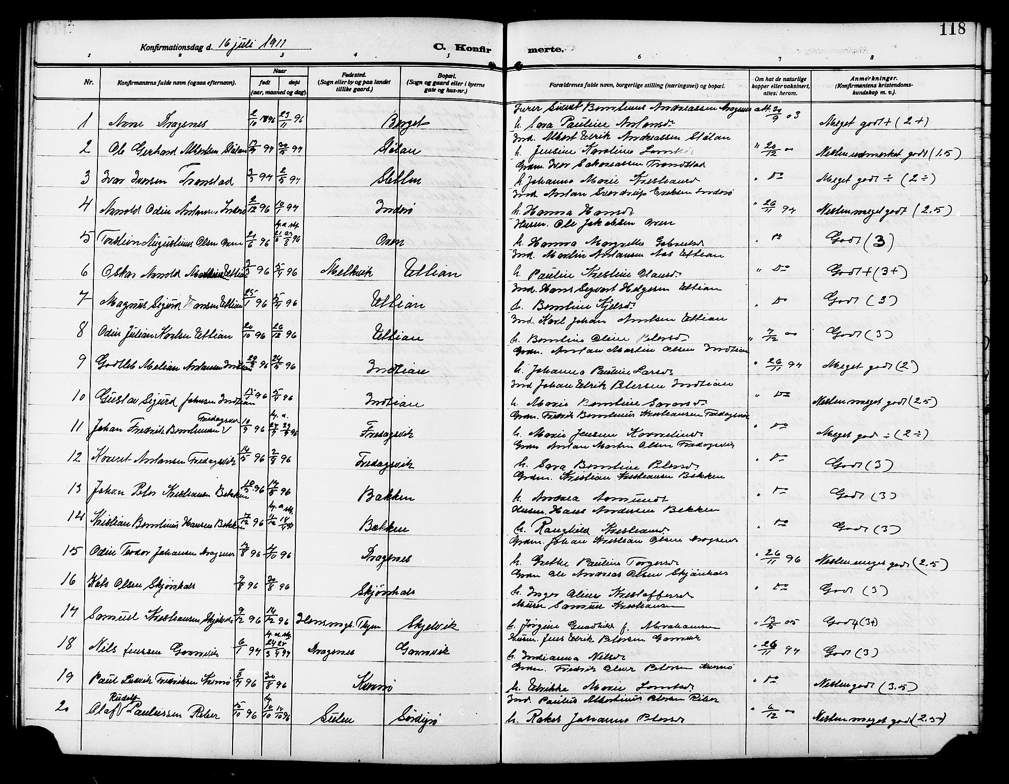 Ministerialprotokoller, klokkerbøker og fødselsregistre - Sør-Trøndelag, SAT/A-1456/640/L0588: Parish register (copy) no. 640C05, 1909-1922, p. 118