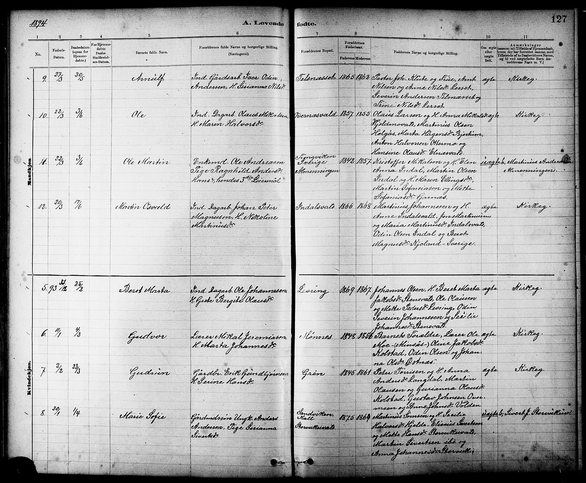 Ministerialprotokoller, klokkerbøker og fødselsregistre - Nord-Trøndelag, AV/SAT-A-1458/724/L0267: Parish register (copy) no. 724C03, 1879-1898, p. 127