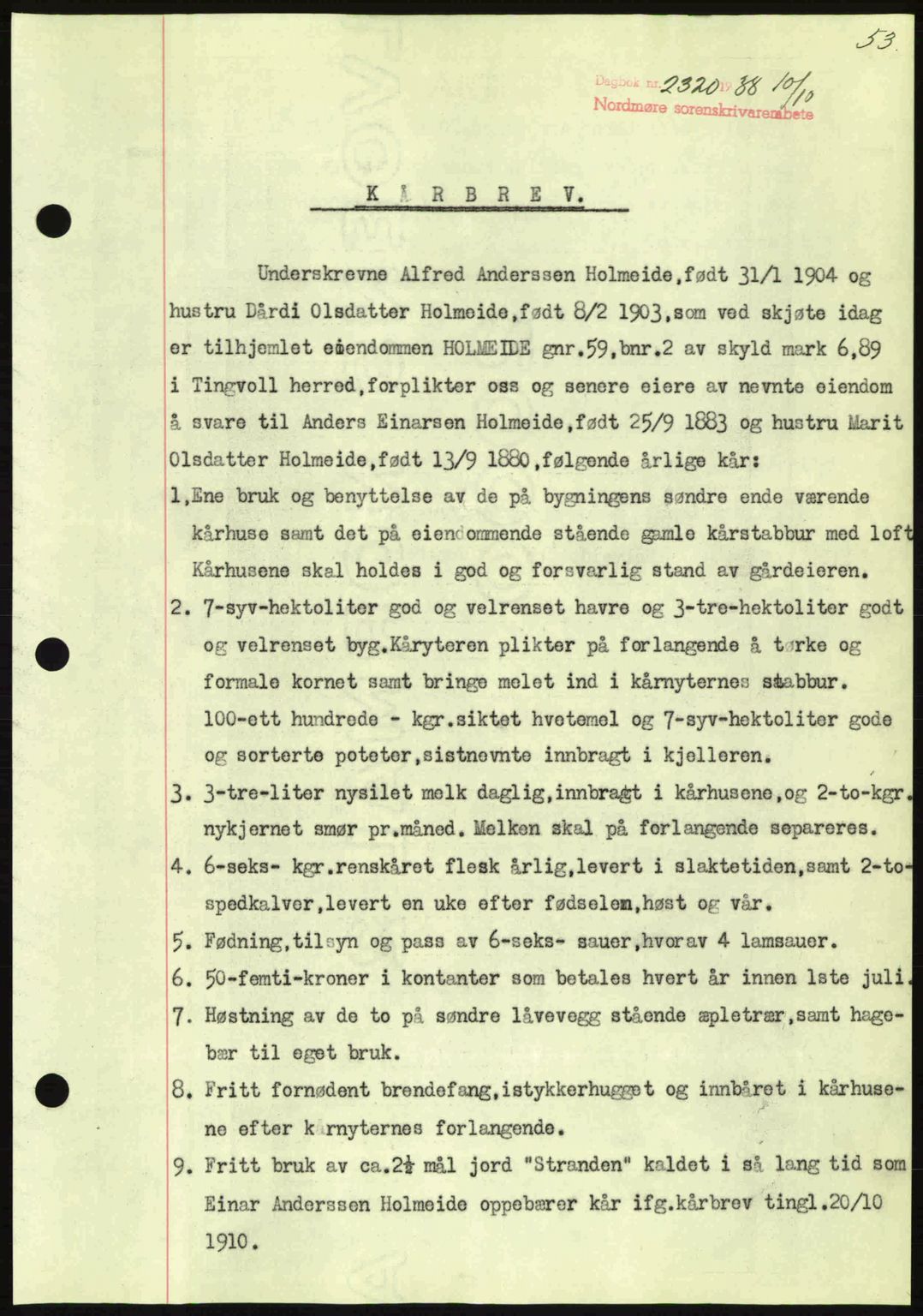 Nordmøre sorenskriveri, SAT/A-4132/1/2/2Ca: Mortgage book no. B84, 1938-1939, Diary no: : 2320/1938