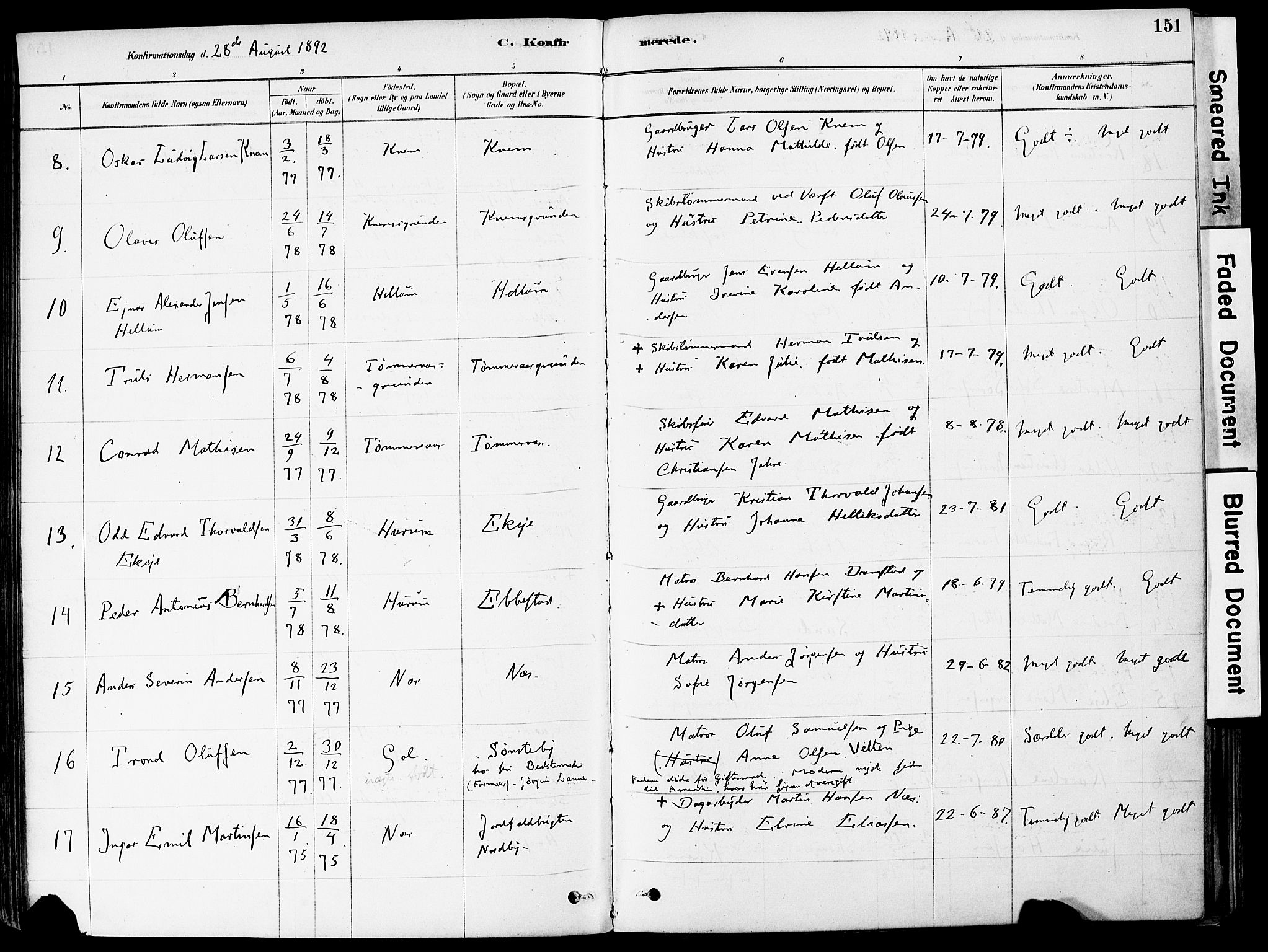 Strømm kirkebøker, AV/SAKO-A-322/F/Fa/L0004: Parish register (official) no. I 4, 1878-1899, p. 151