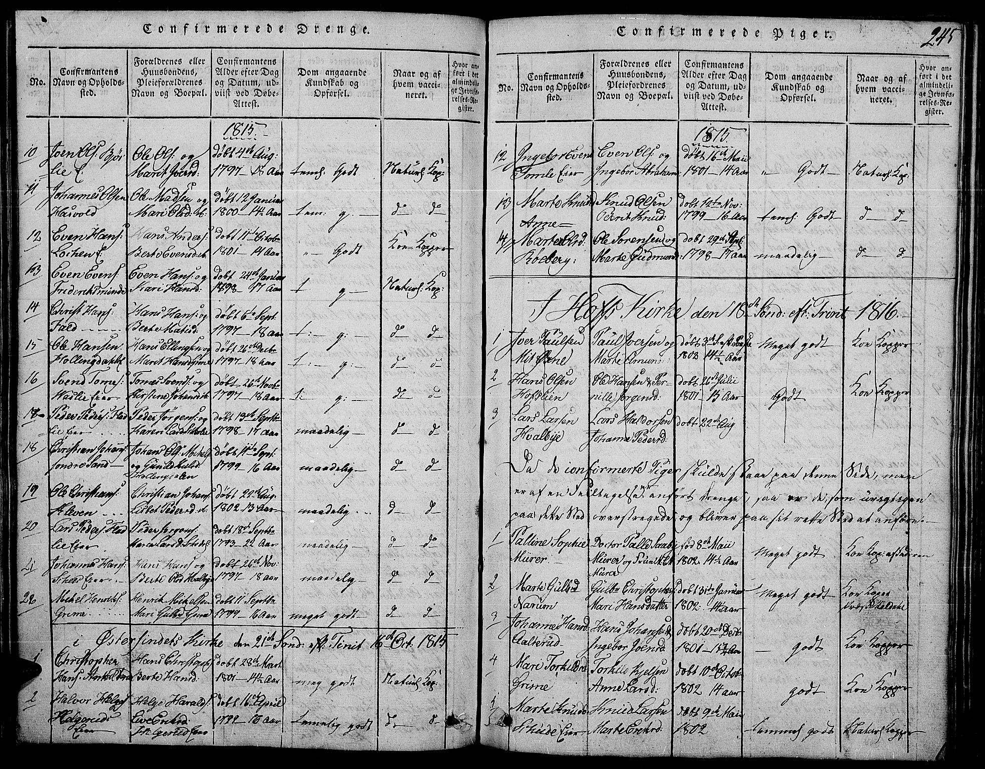 Land prestekontor, SAH/PREST-120/H/Ha/Haa/L0007: Parish register (official) no. 7, 1814-1830, p. 245