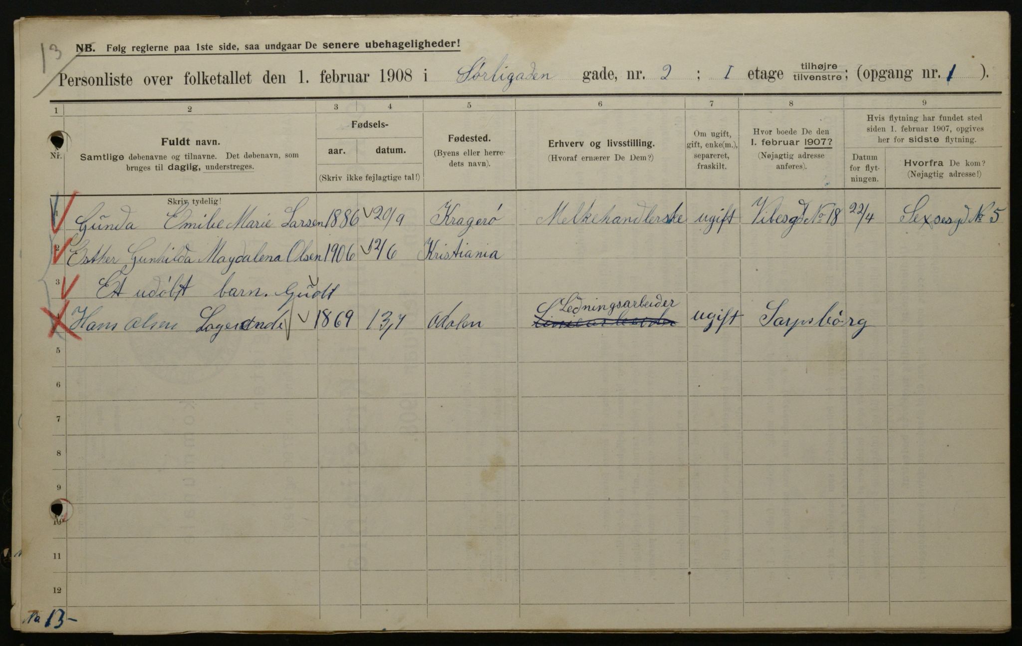 OBA, Municipal Census 1908 for Kristiania, 1908, p. 95636