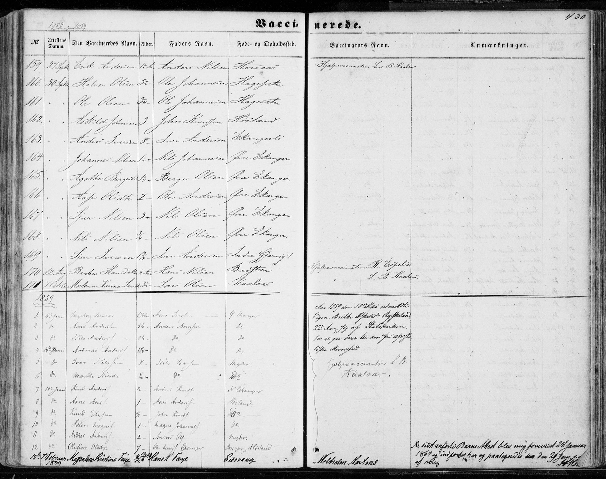 Hamre sokneprestembete, AV/SAB-A-75501/H/Ha/Haa/Haaa/L0014: Parish register (official) no. A 14, 1858-1872, p. 430