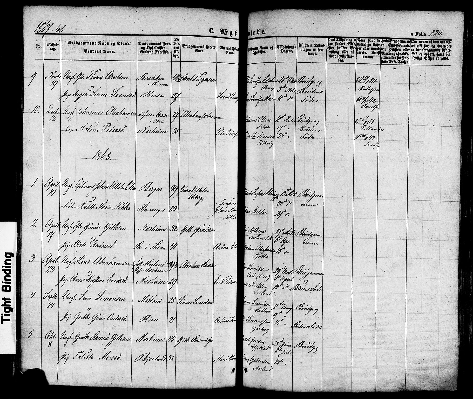 Hå sokneprestkontor, AV/SAST-A-101801/001/30BA/L0008: Parish register (official) no. A 7, 1853-1878, p. 220