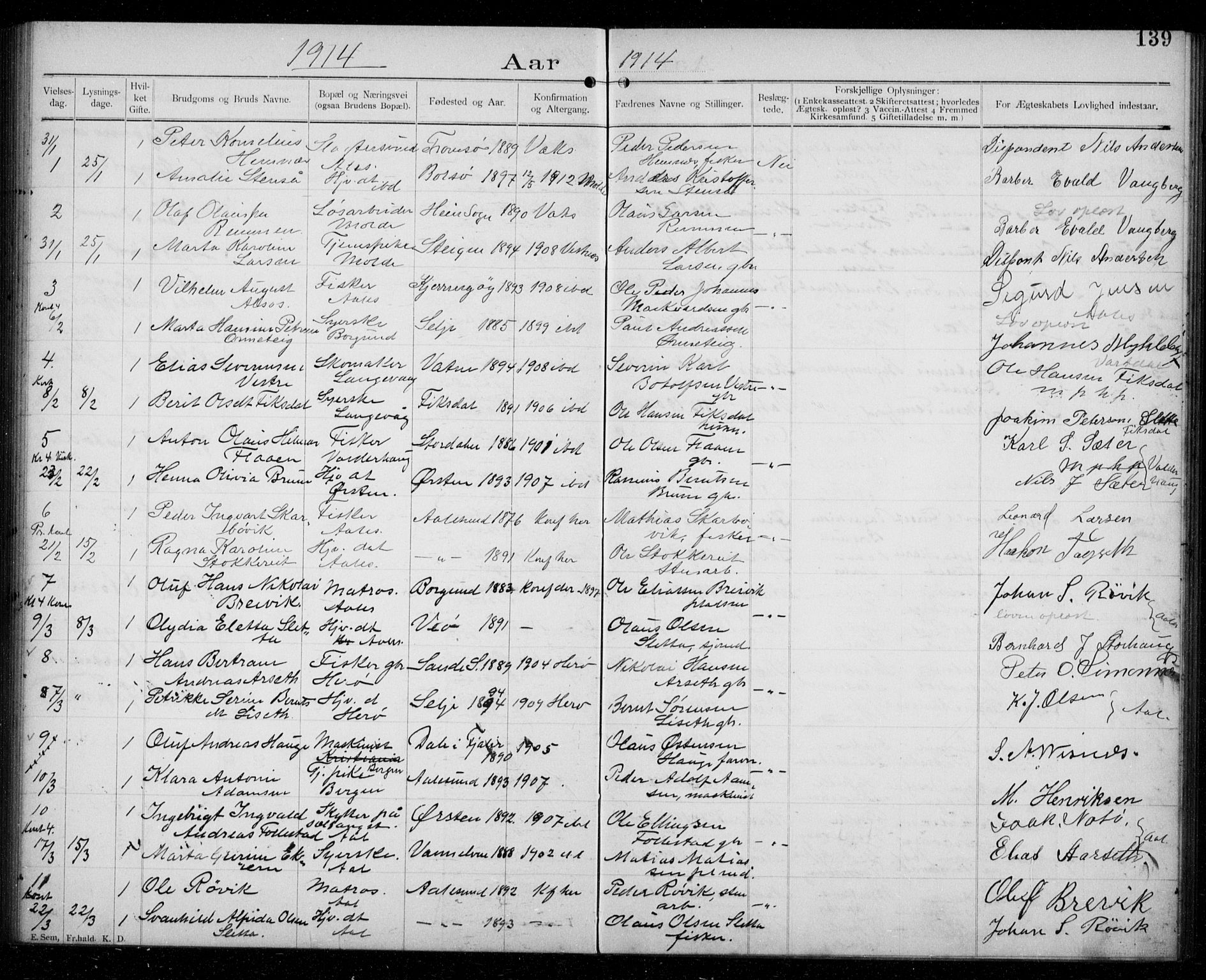 Ministerialprotokoller, klokkerbøker og fødselsregistre - Møre og Romsdal, AV/SAT-A-1454/529/L0458: Banns register no. 529A08, 1901-1918, p. 139