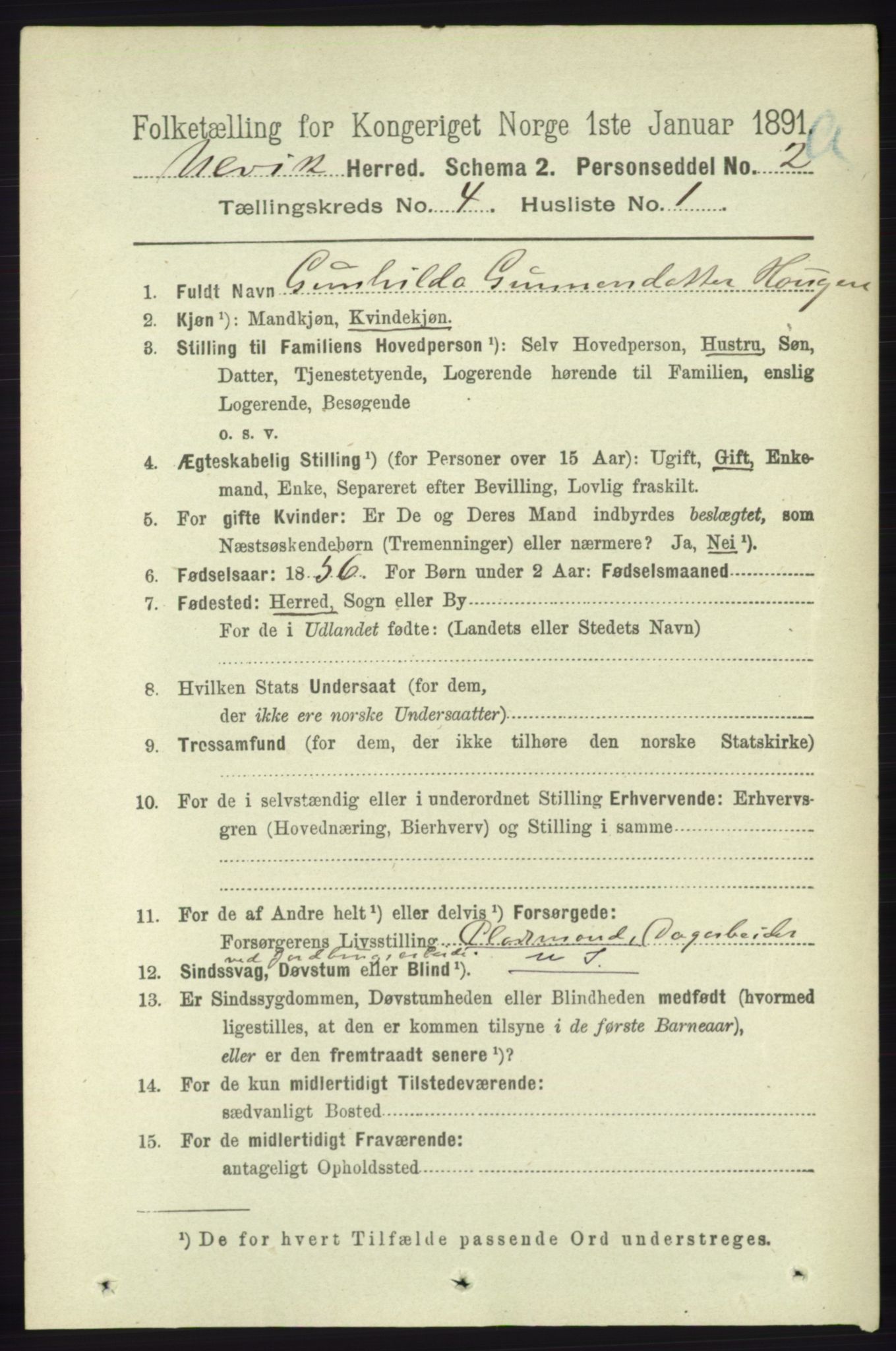 RA, 1891 census for 1233 Ulvik, 1891, p. 589