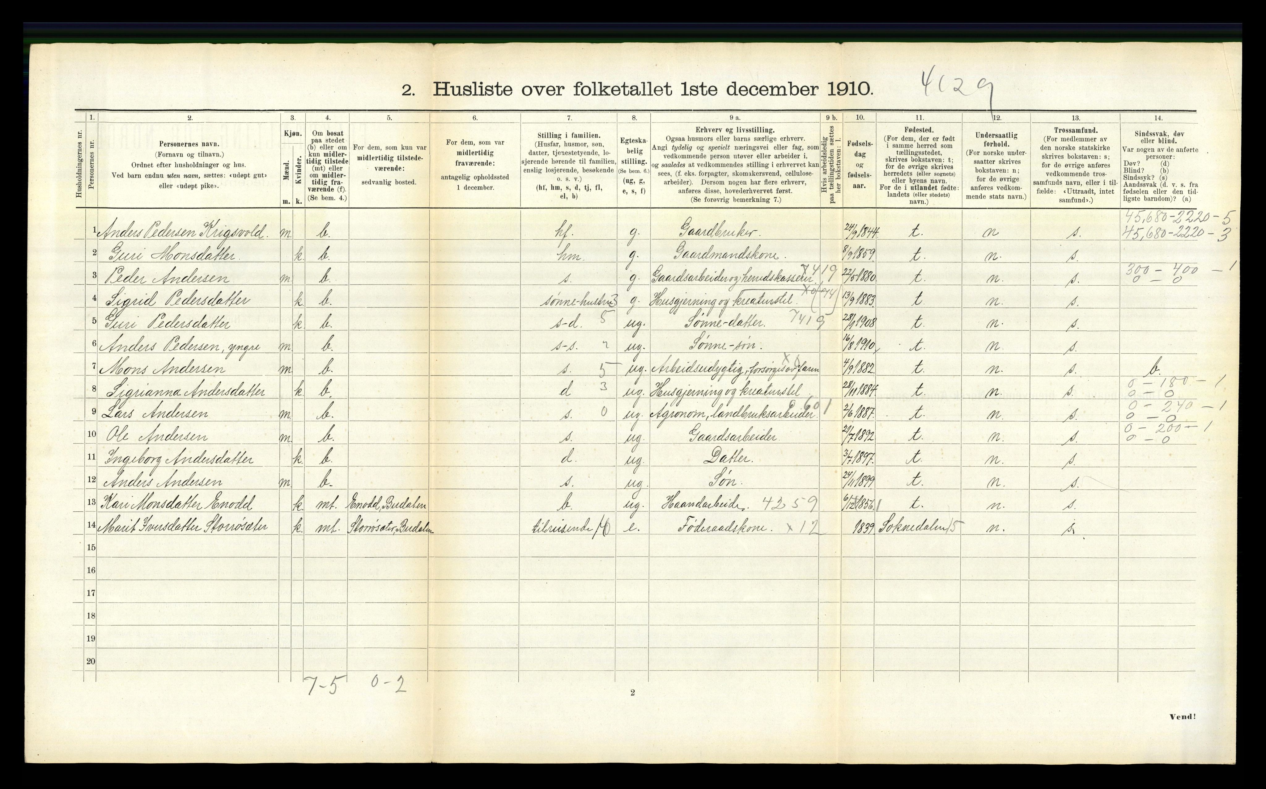 RA, 1910 census for Budal, 1910, p. 30