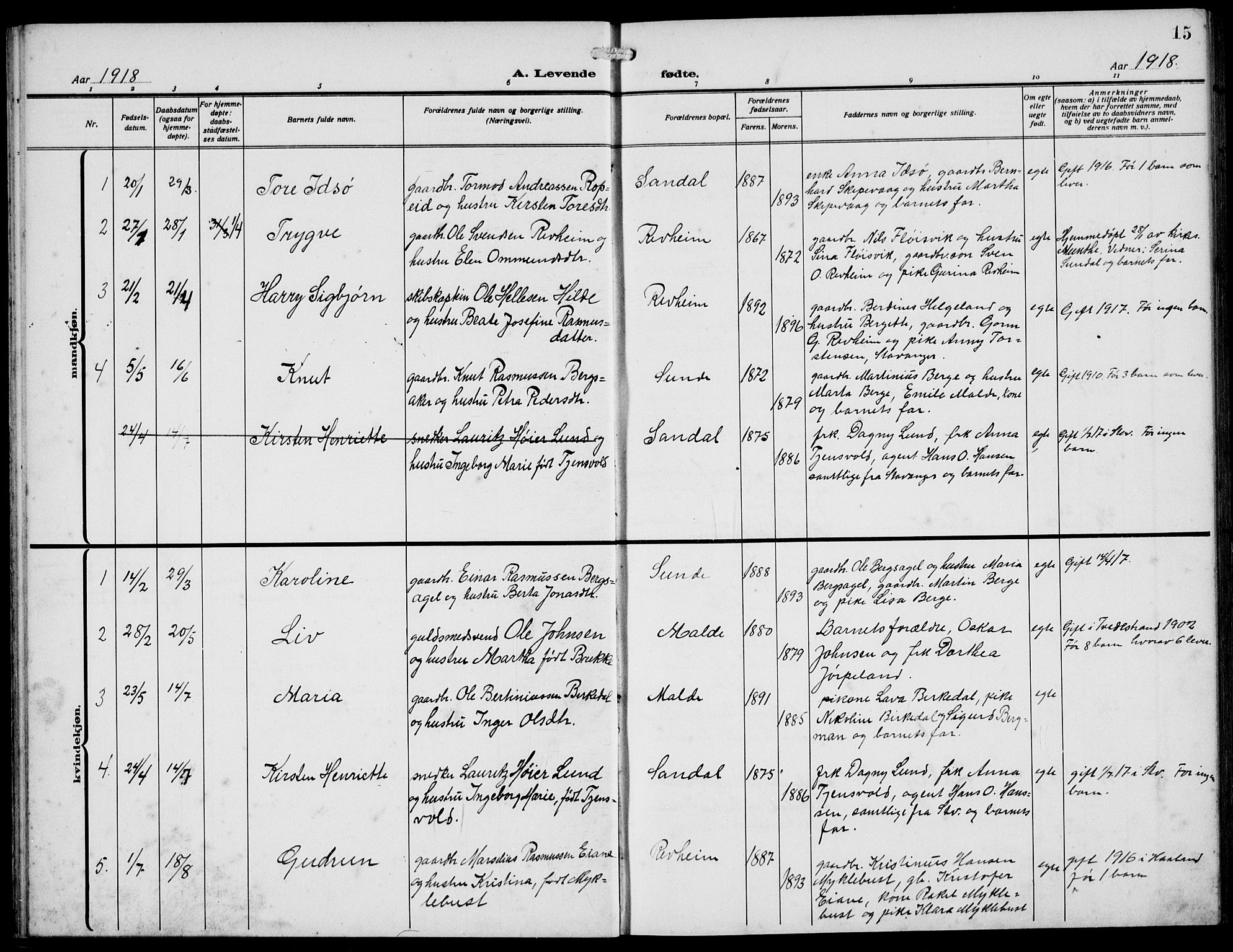 Håland sokneprestkontor, AV/SAST-A-101802/002/A/L0001: Parish register (copy) no. B 6, 1914-1940, p. 15