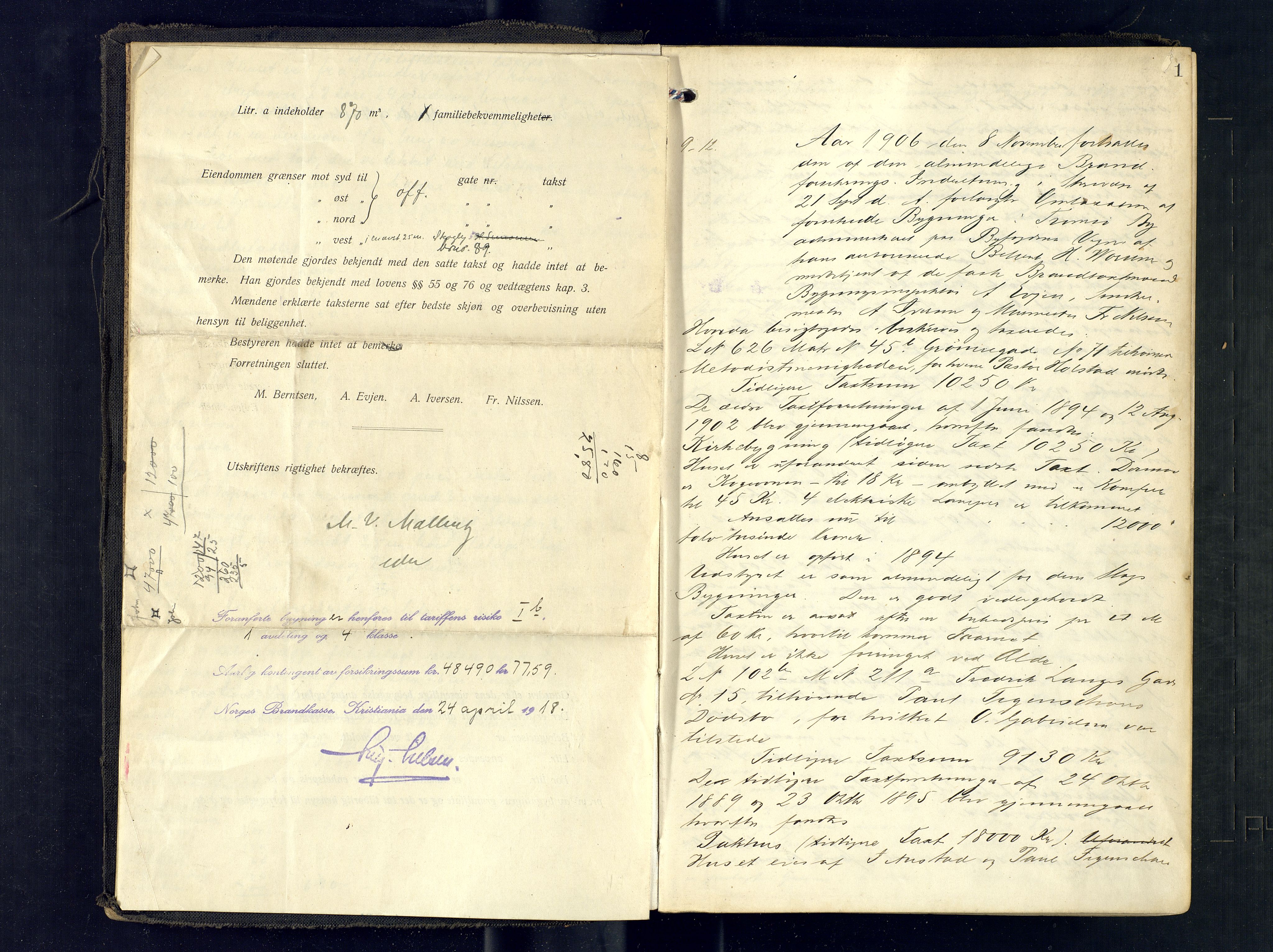 Tromsø byfogd/byrett, AV/SATØ-SATØ-0063/1/Oc/Ocb/Ocba/L0003: Branntakstprotokoll, 1906-1910, p. 1