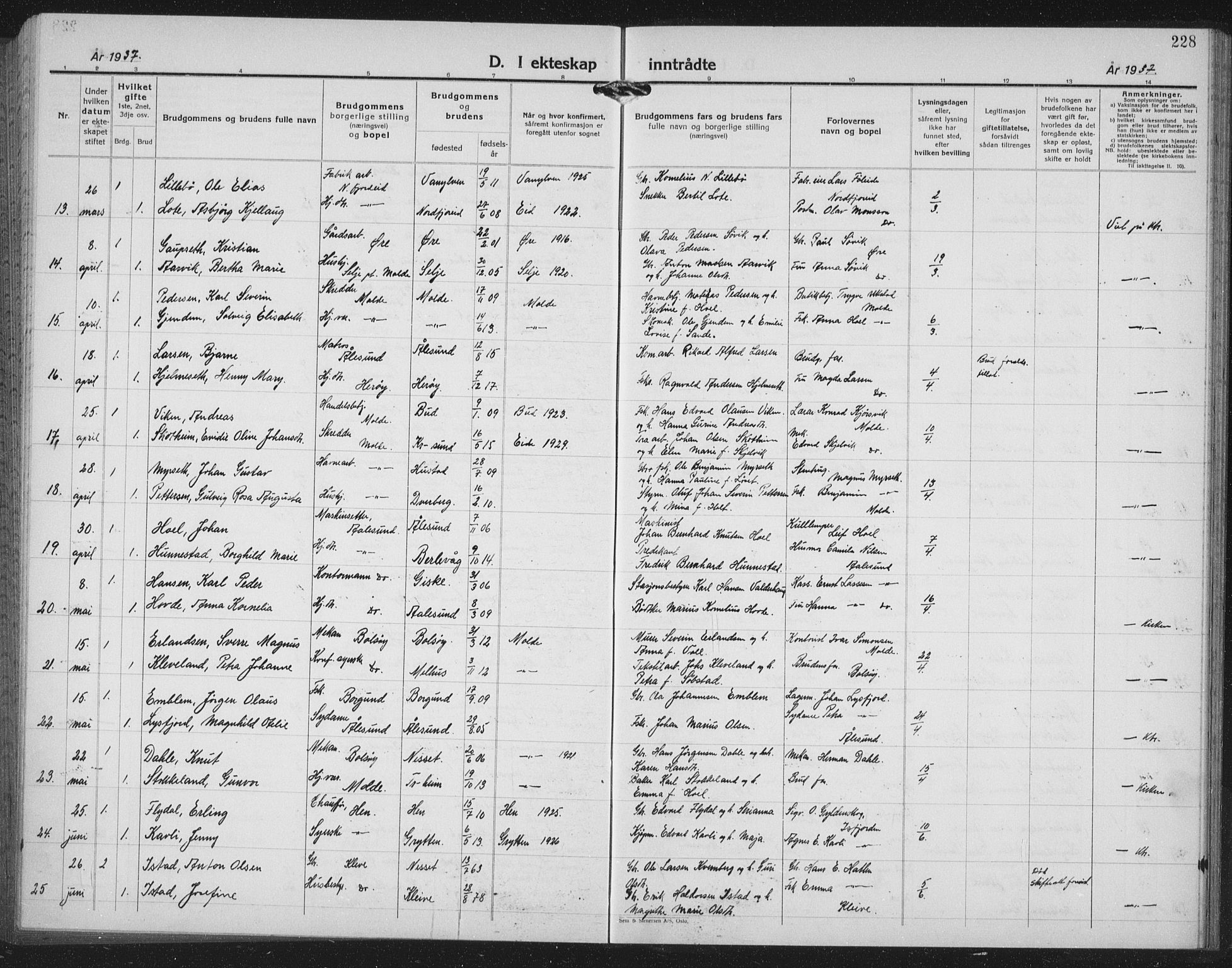 Ministerialprotokoller, klokkerbøker og fødselsregistre - Møre og Romsdal, AV/SAT-A-1454/558/L0704: Parish register (copy) no. 558C05, 1921-1942, p. 228