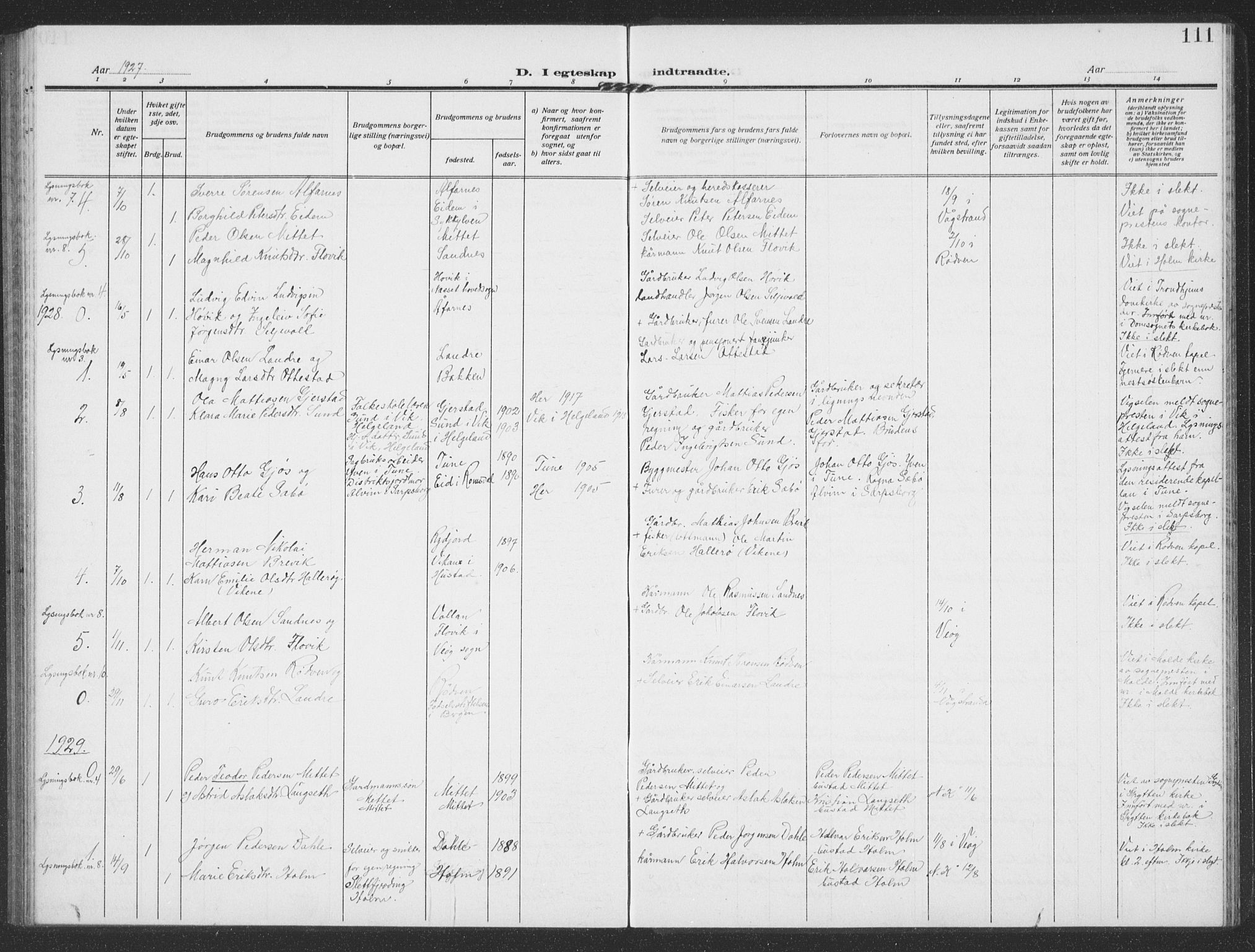 Ministerialprotokoller, klokkerbøker og fødselsregistre - Møre og Romsdal, AV/SAT-A-1454/549/L0615: Parish register (copy) no. 549C01, 1905-1932, p. 111