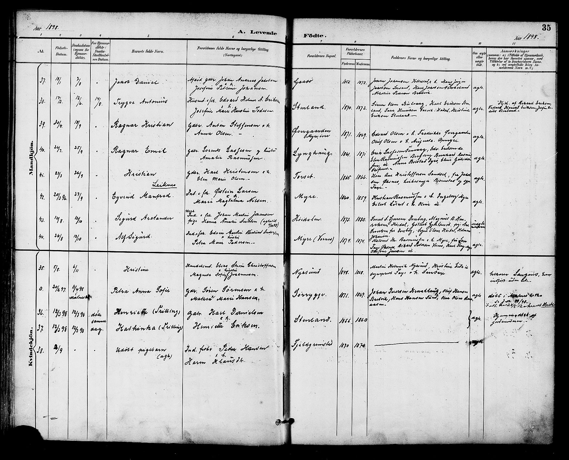 Ministerialprotokoller, klokkerbøker og fødselsregistre - Nordland, AV/SAT-A-1459/893/L1338: Parish register (official) no. 893A10, 1894-1903, p. 35