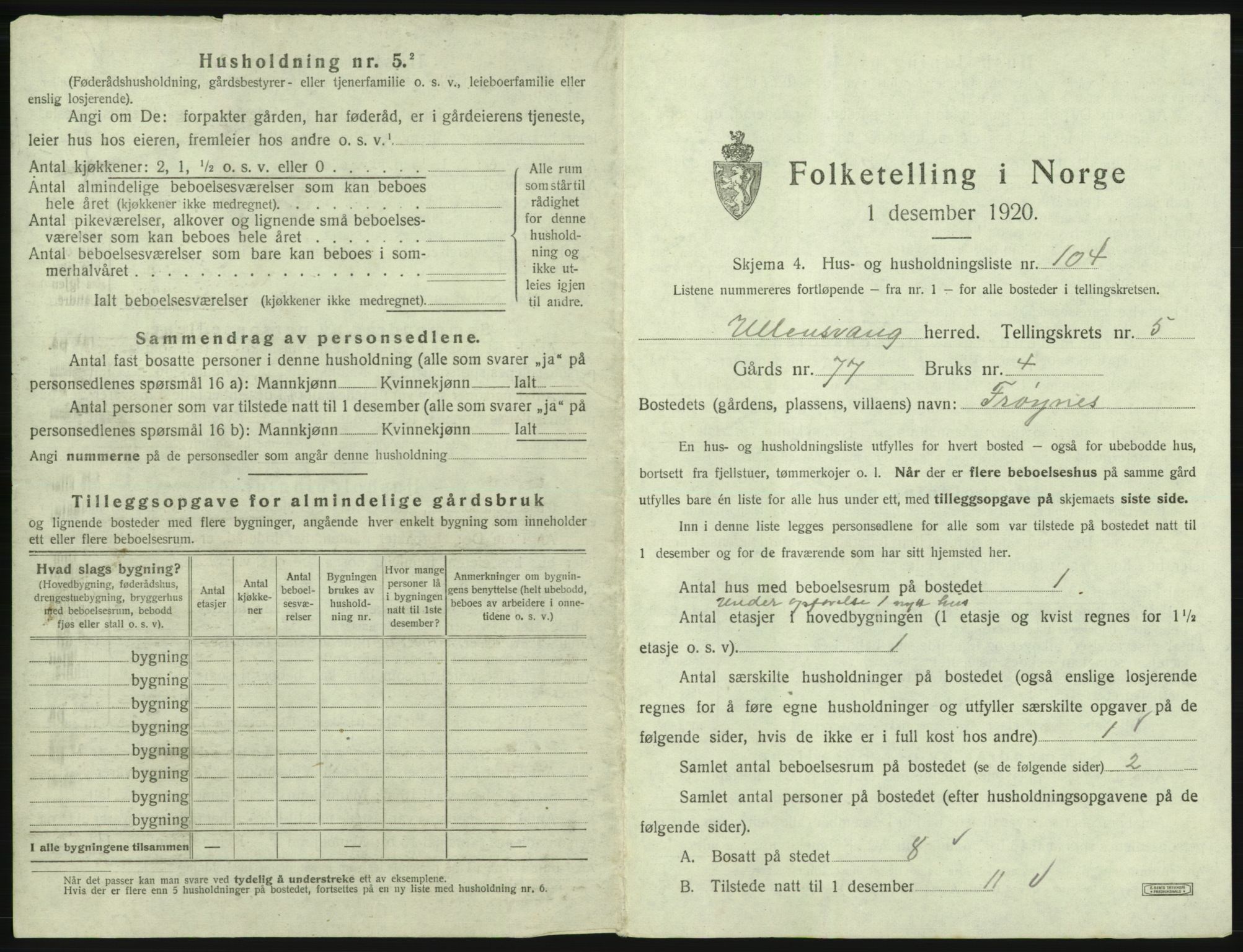 SAB, 1920 census for Ullensvang, 1920, p. 554