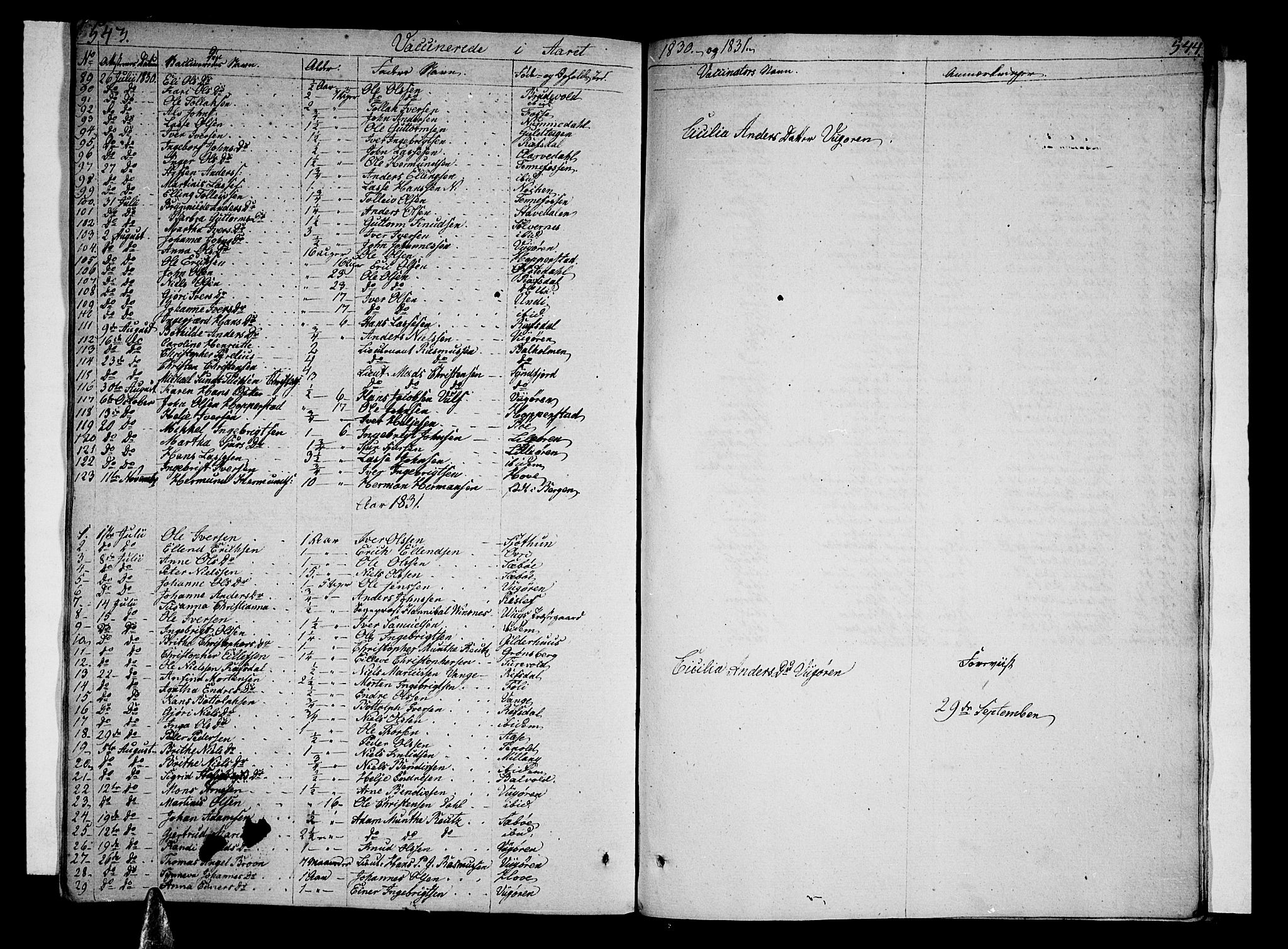 Vik sokneprestembete, SAB/A-81501: Parish register (official) no. A 6, 1821-1831, p. 543-544