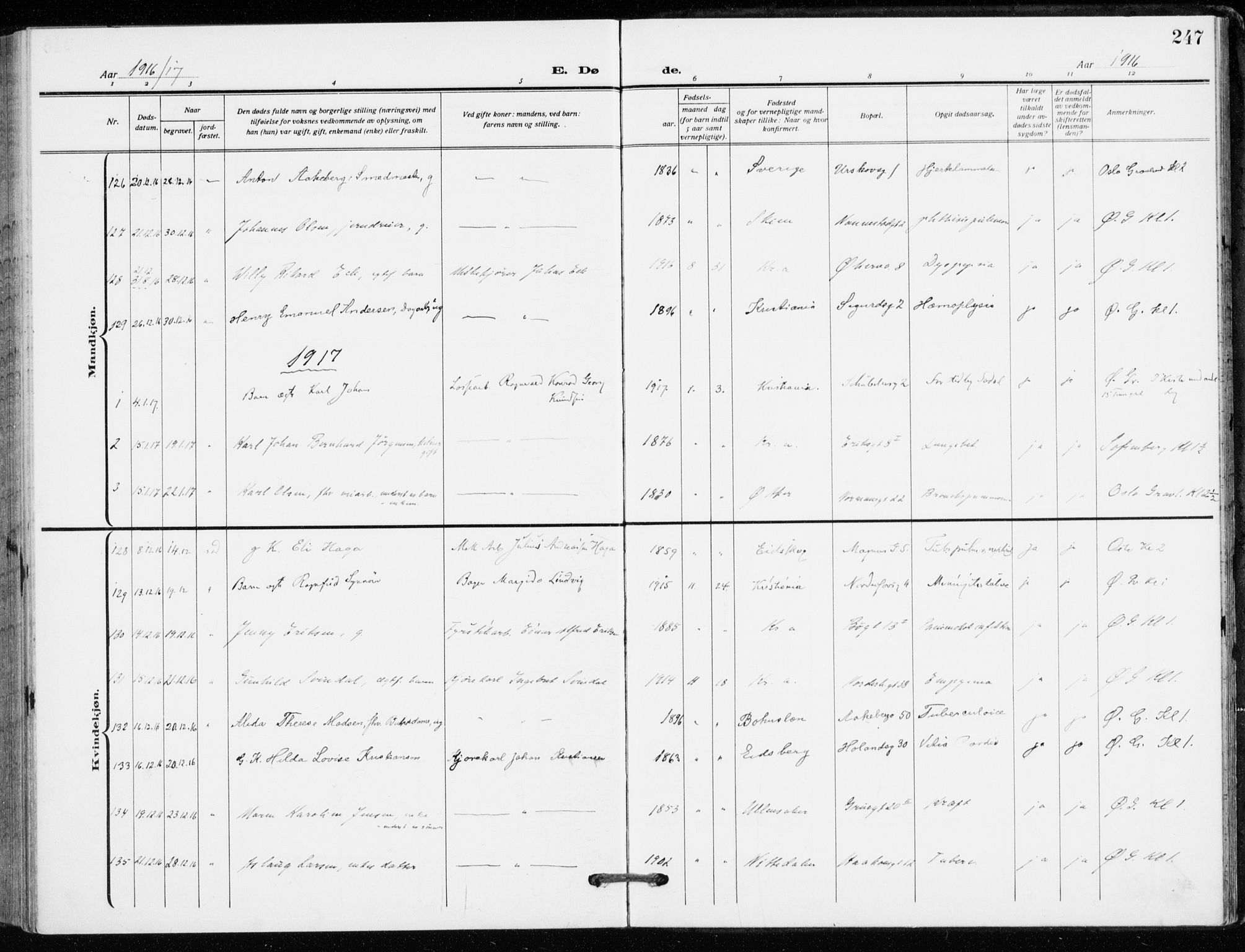 Kampen prestekontor Kirkebøker, AV/SAO-A-10853/F/Fa/L0013: Parish register (official) no. I 13, 1917-1922, p. 247