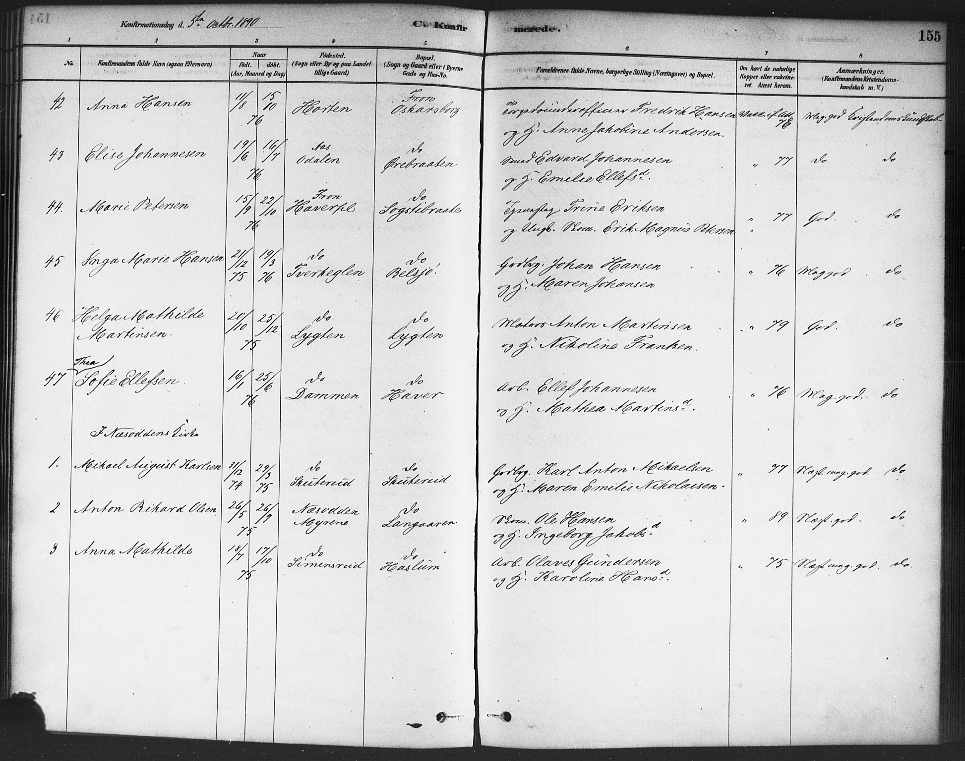 Drøbak prestekontor Kirkebøker, SAO/A-10142a/F/Fc/L0002: Parish register (official) no. III 2, 1878-1891, p. 155