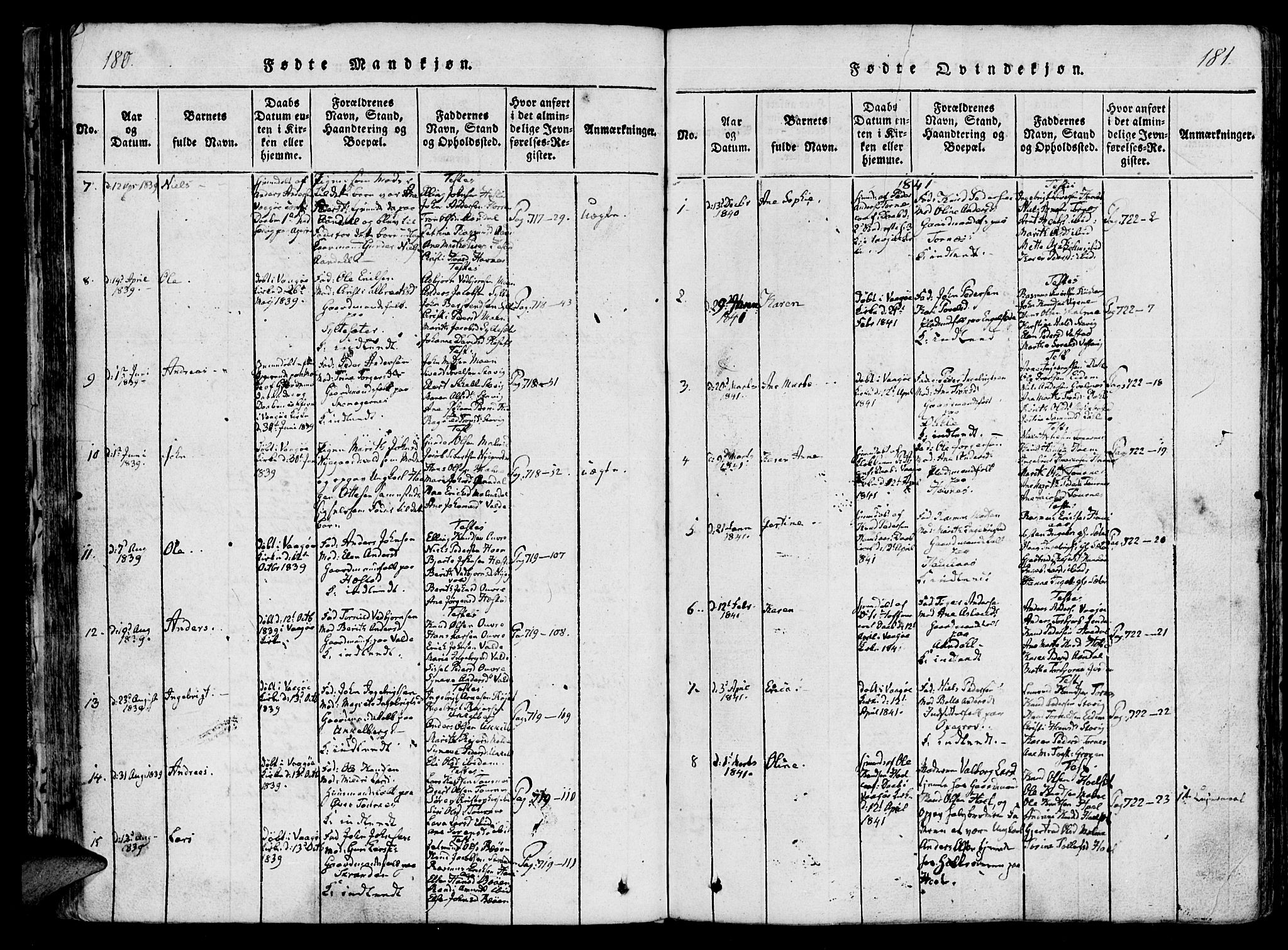 Ministerialprotokoller, klokkerbøker og fødselsregistre - Møre og Romsdal, AV/SAT-A-1454/565/L0747: Parish register (official) no. 565A01, 1817-1844, p. 180-181