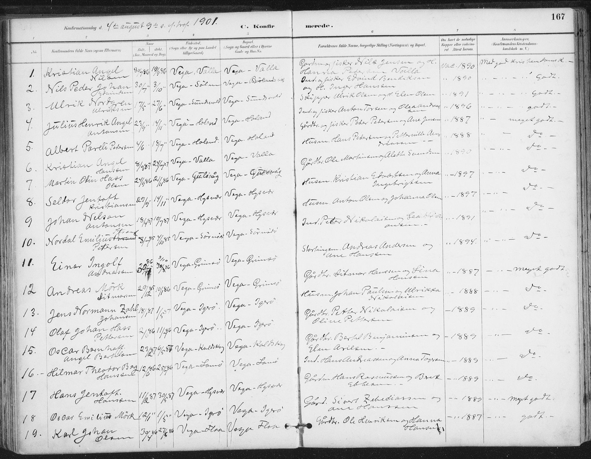 Ministerialprotokoller, klokkerbøker og fødselsregistre - Nordland, AV/SAT-A-1459/816/L0244: Parish register (official) no. 816A10, 1886-1903, p. 167